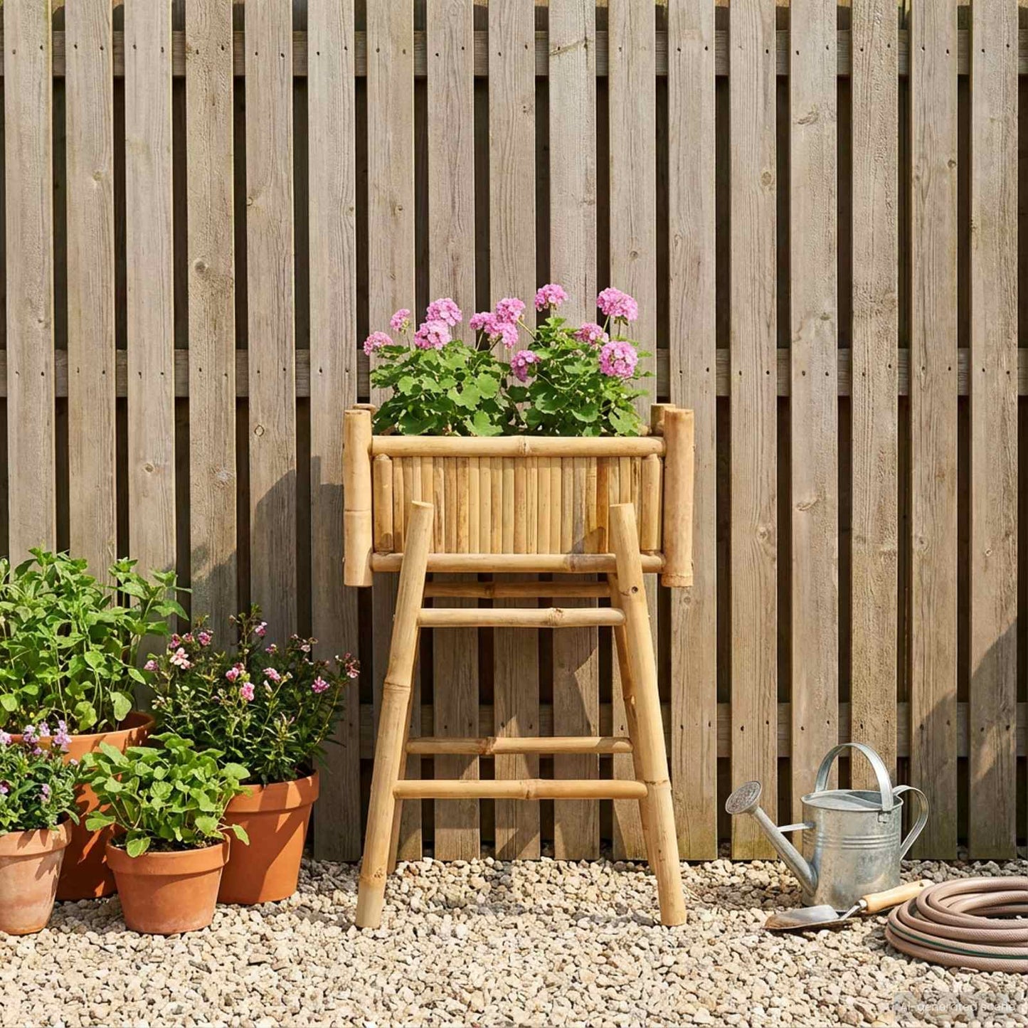 Vaso da Giardino con Supporto Naturale 50 x 38 x 74 cm Bambù | homemem39