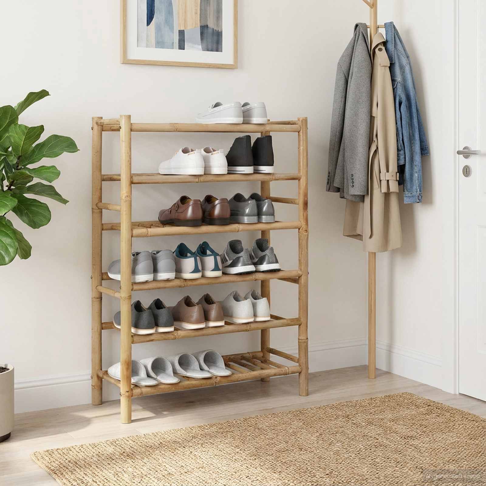 Scarpiera con lo scaffale Naturale 68 x 28 x 96 cm Bambù | homemem39