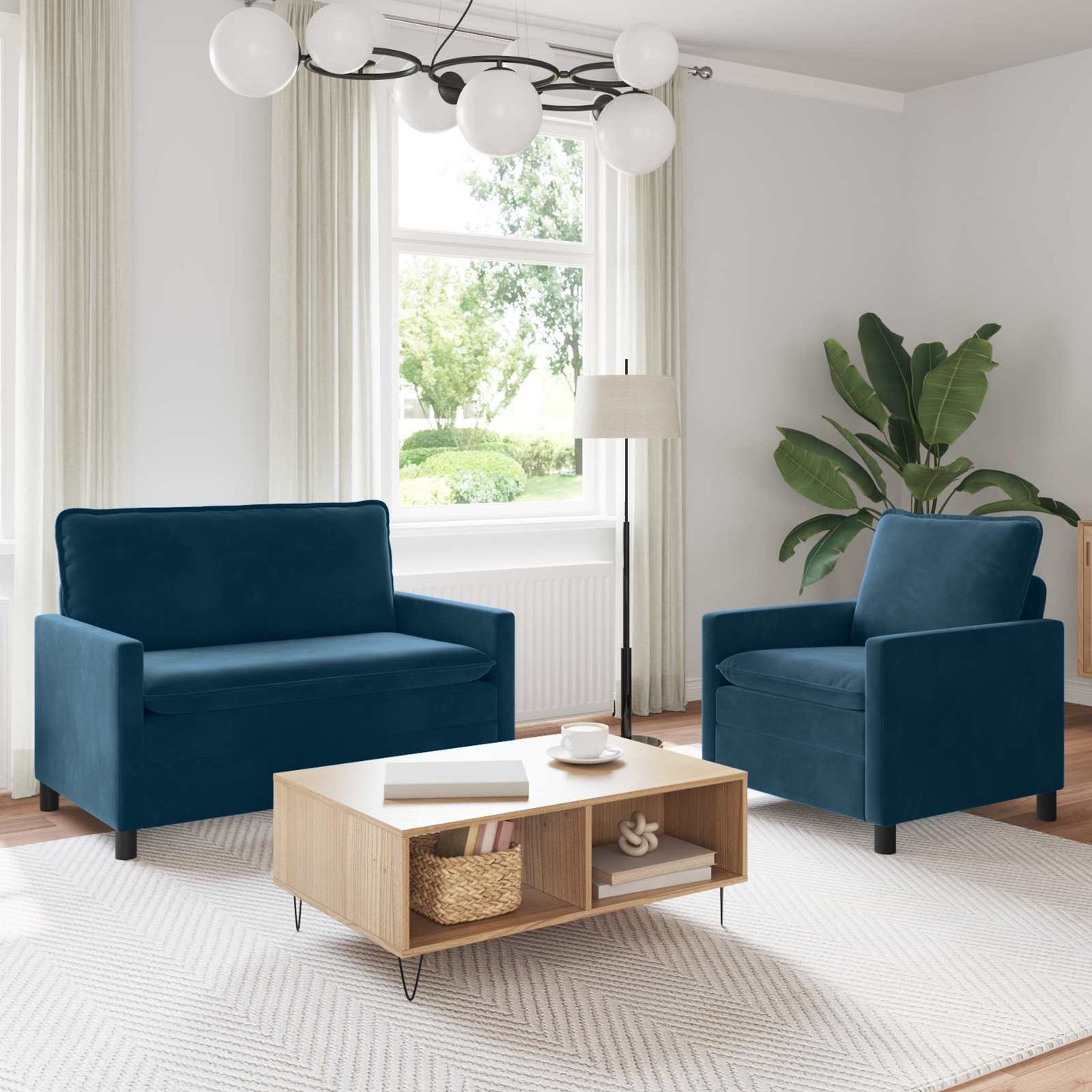 Set di divani 2 pcs Blu Velluto