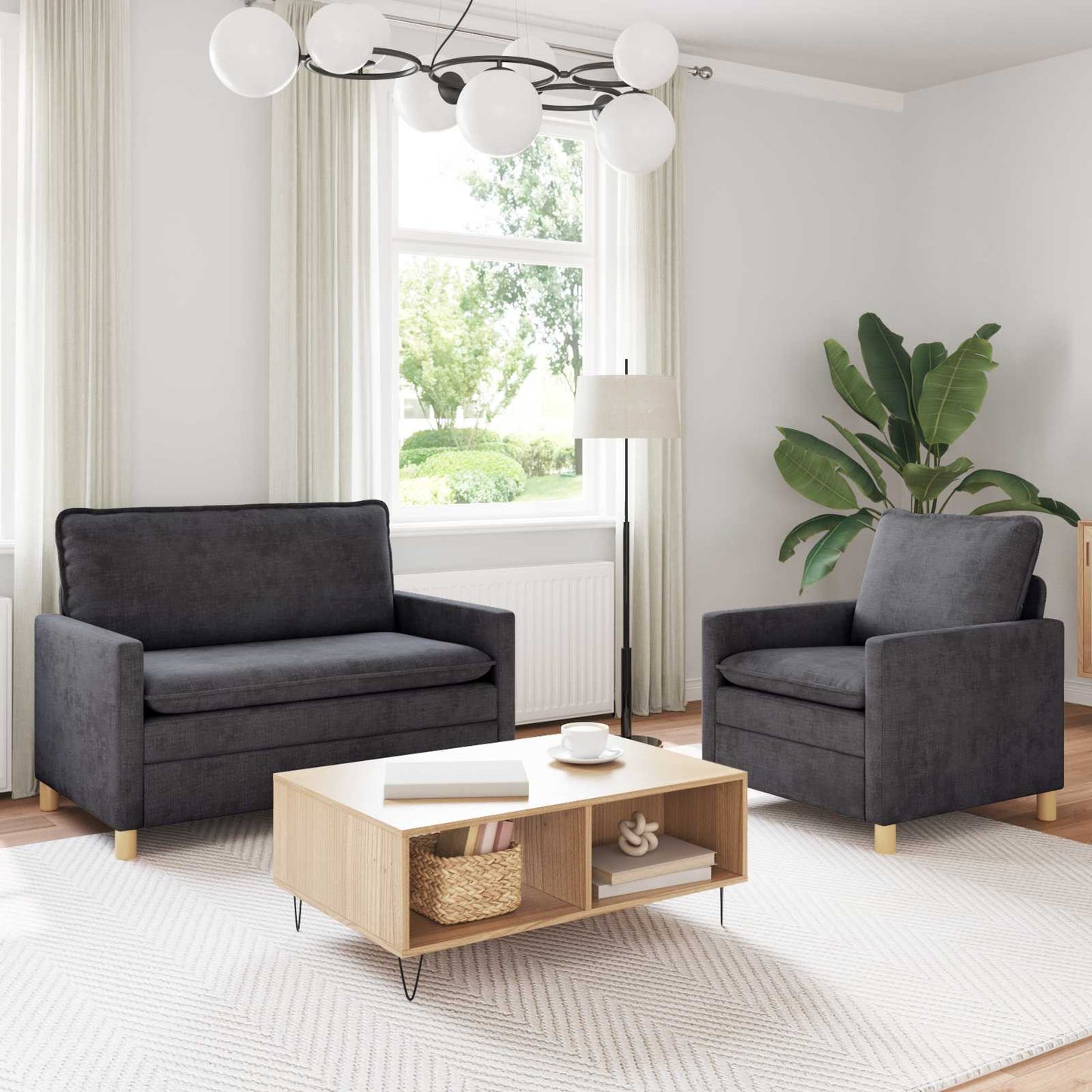 Set di divani 2 pcs Grigio Scuro Poliestere | homemem39