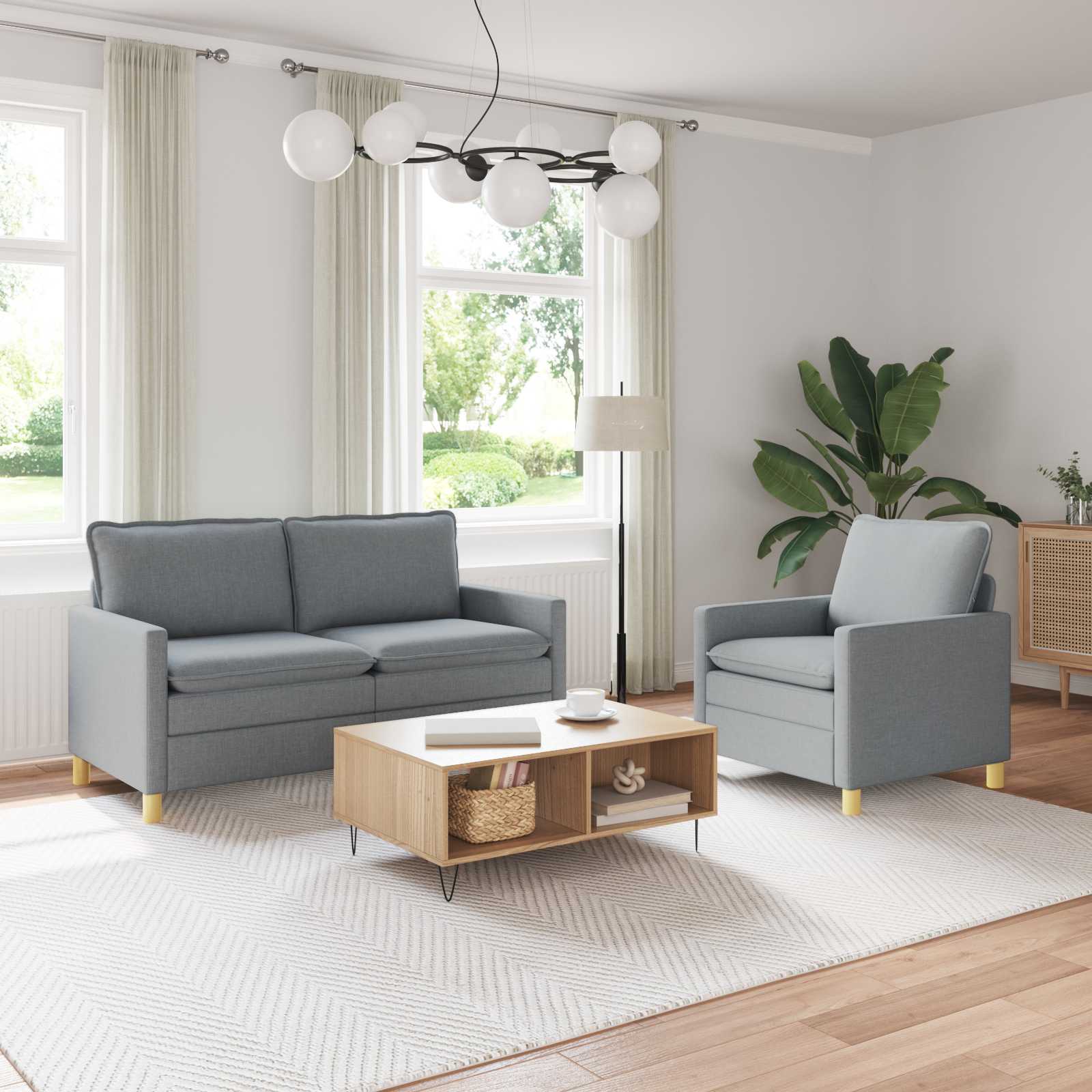 Set di divani 2 pz Grigio Chiaro Tessuto | homemem39