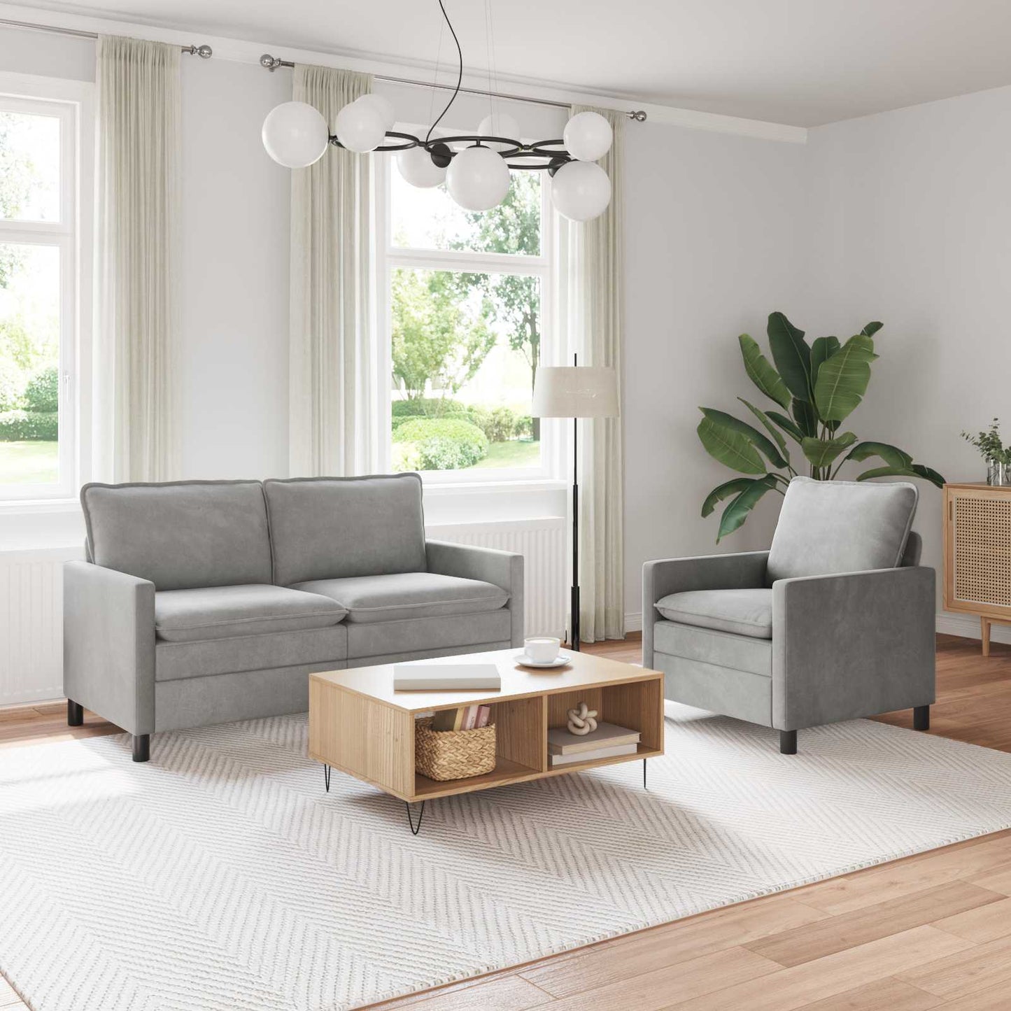 Set di divani 2 pcs Grigio Chiaro Velluto