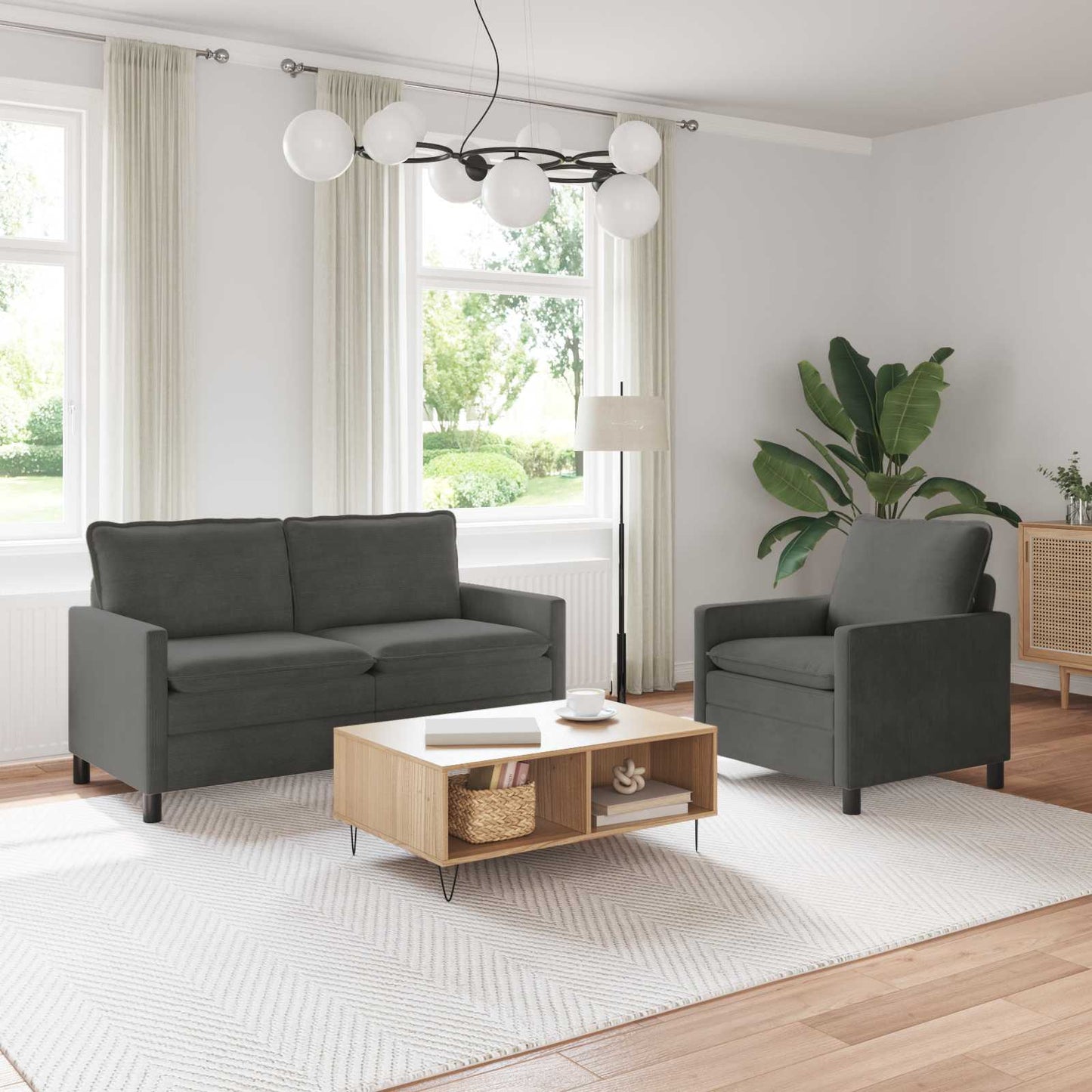 Set di divani 2 pcs Grigio Scuro Tessuto | homemem39