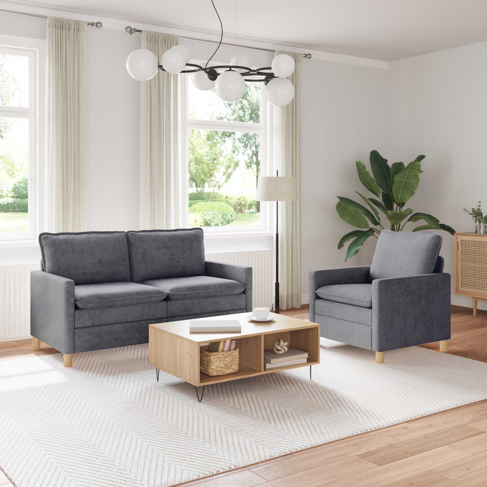Set di divani 2 pcs Grigio Chiaro Poliestere | homemem39