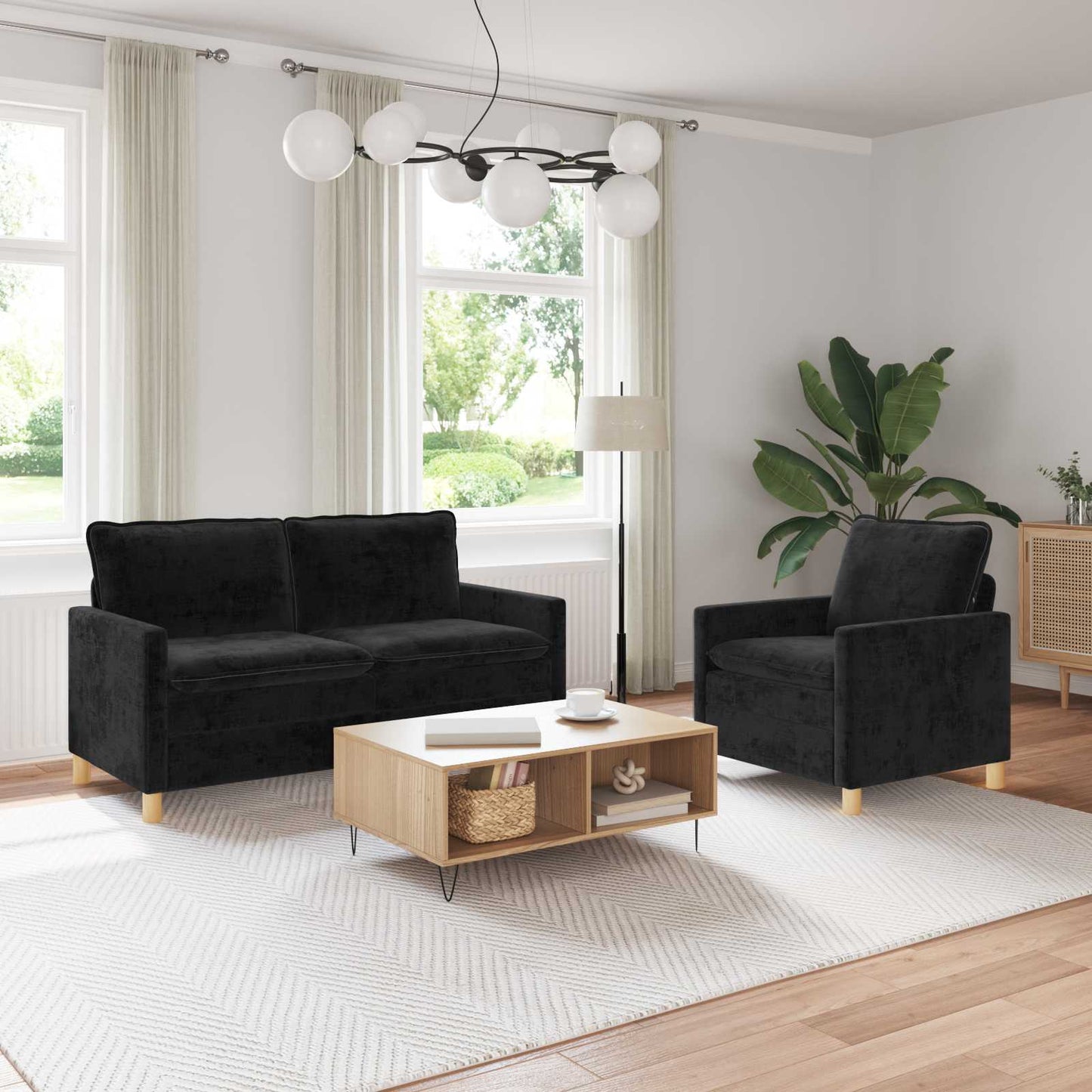 Set di divani 2 pcs Nero Poliestere | homemem39
