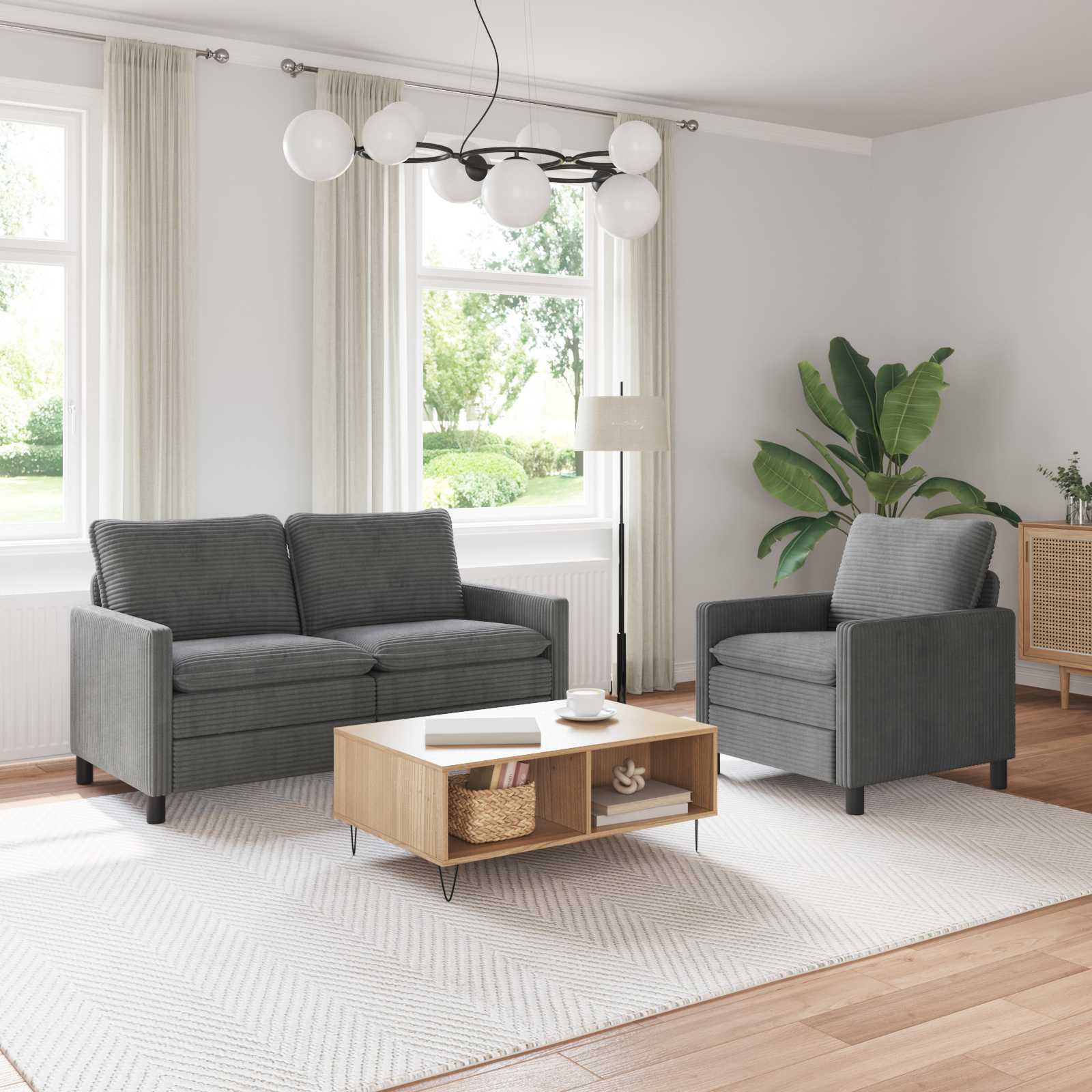 Set di divani 2 pcs Grigio Chiaro Poliestere | homemem39