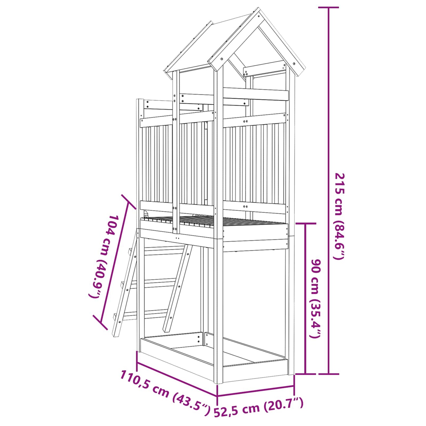 Torre da Gioco Marrone 52,5 x 110,5 x 215 cm Pino massello