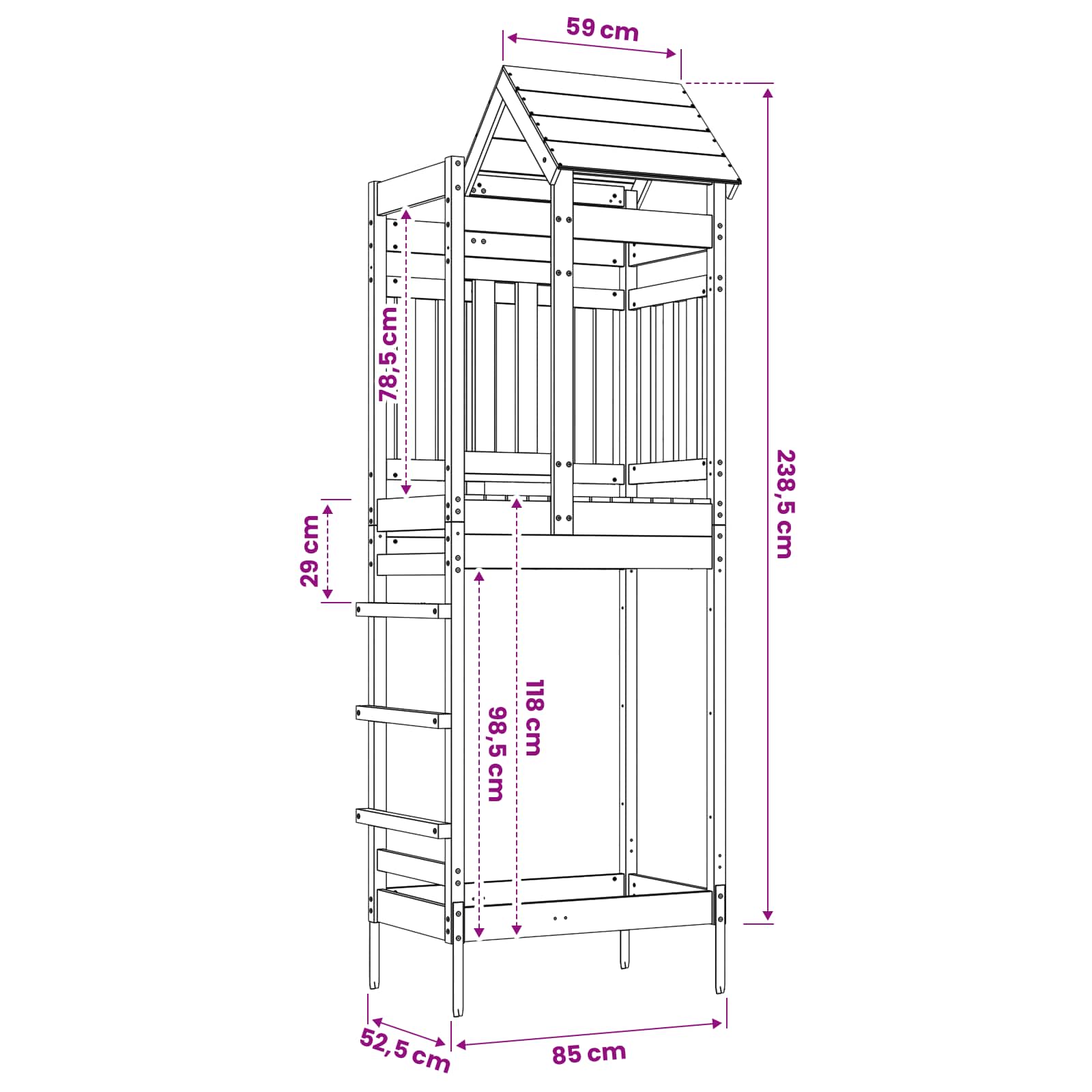 Torre da Gioco Marrone 52,5 x 85 x 238 cm Pino massello | homemem39