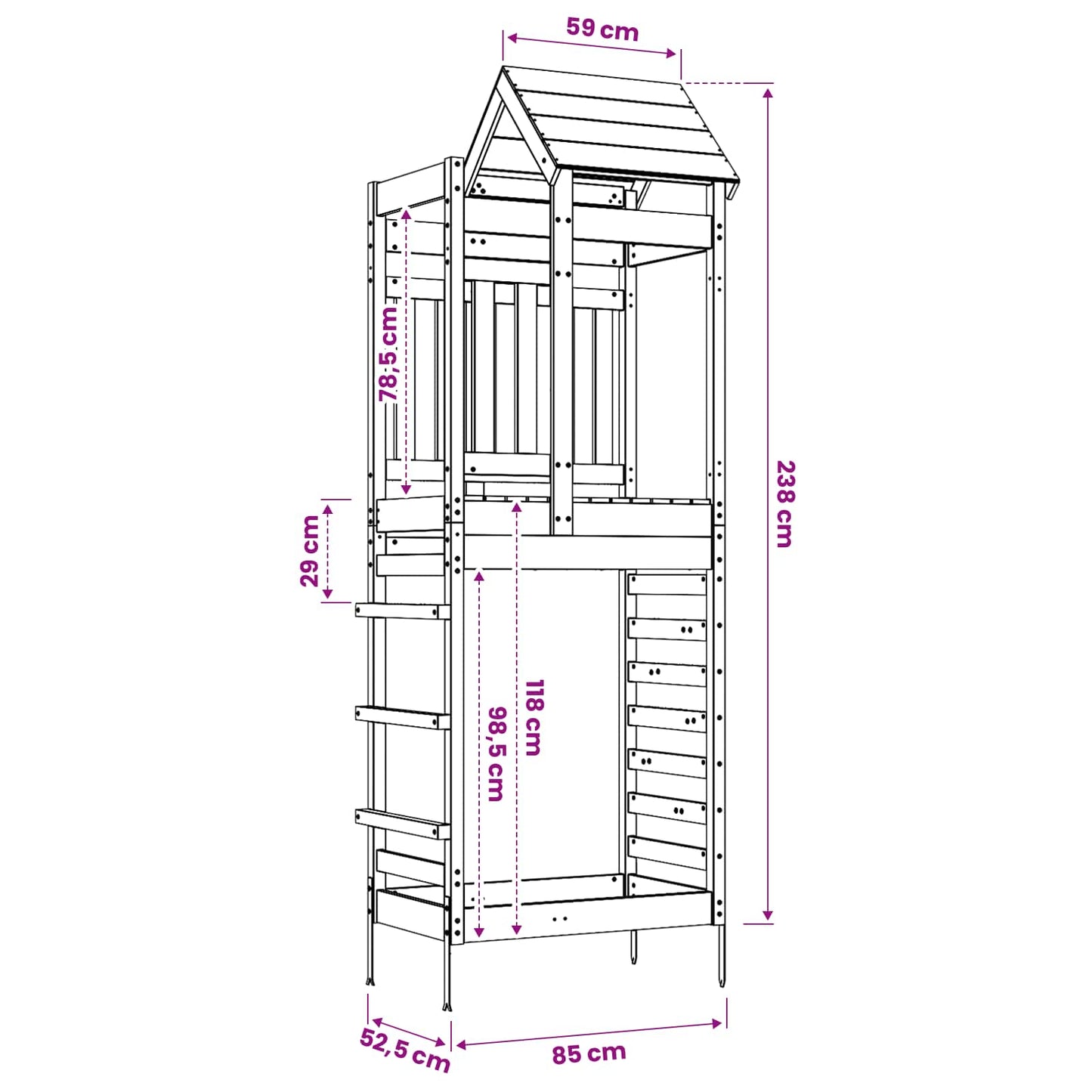Torre da Gioco Marrone 52,5 x 85 x 238 cm Legno Douglas Solido | homemem39