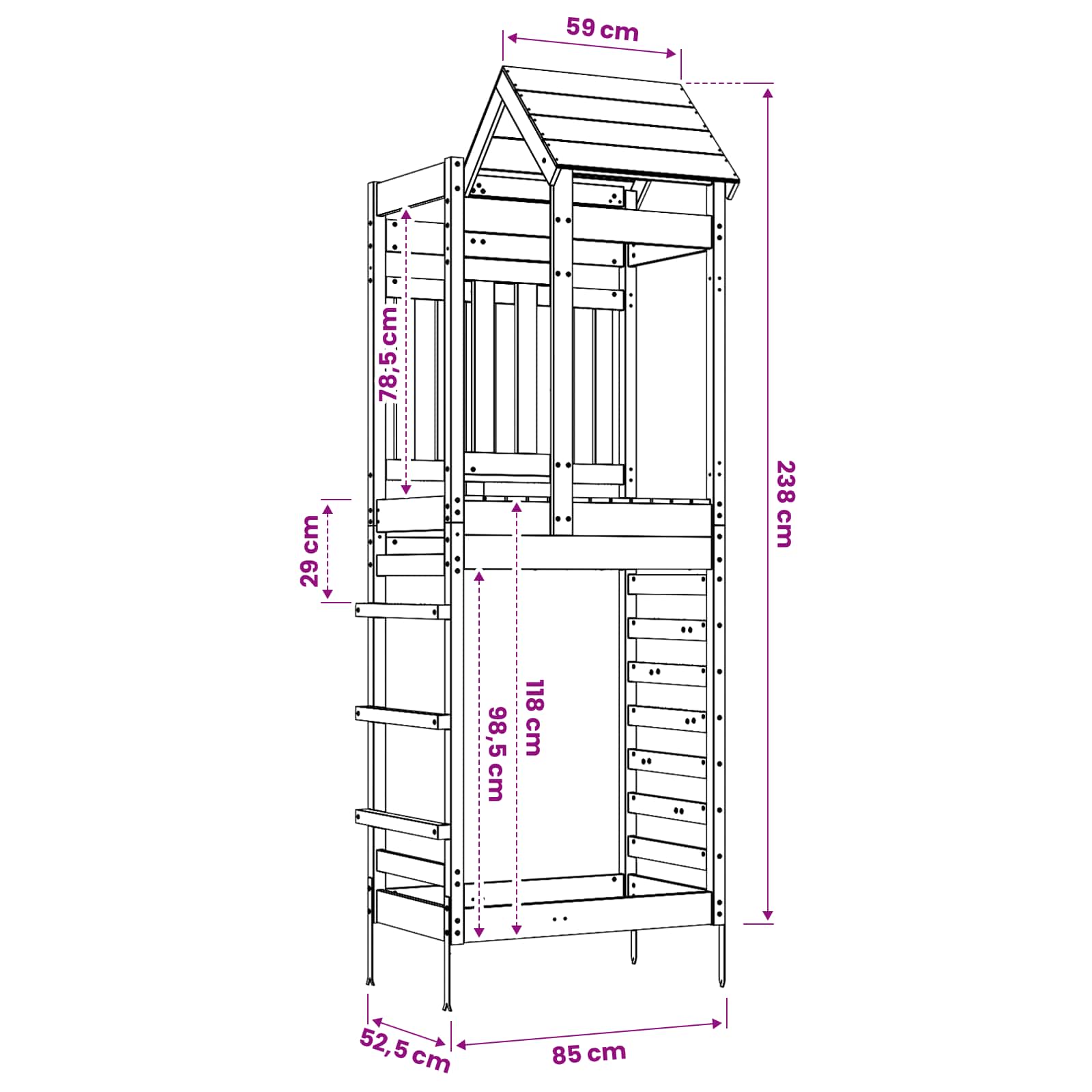 Torre da Gioco Marrone 52,5 x 85 x 238 cm Legno Douglas Solido | homemem39