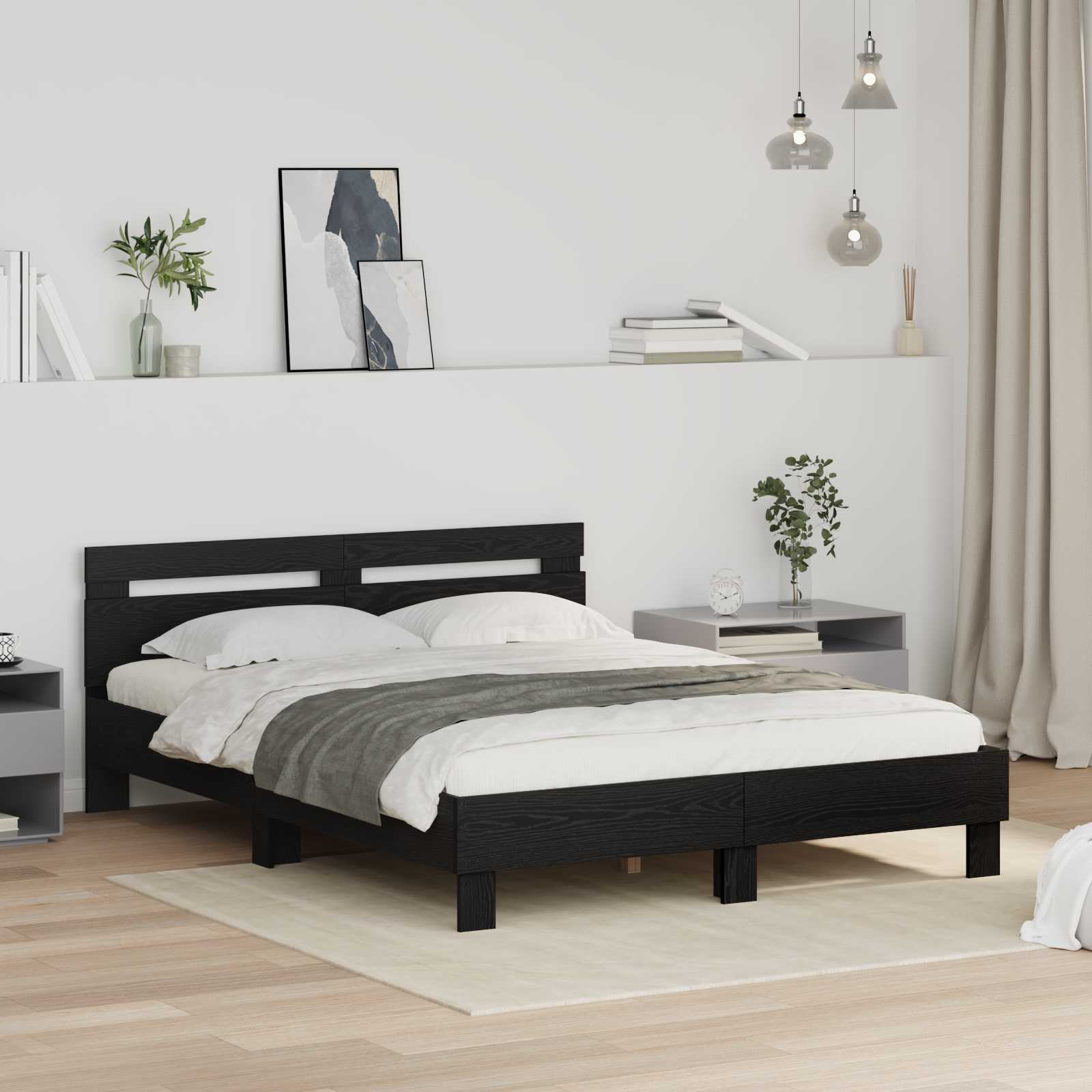 Struttura del letto Rovere Nero 160 x 200 cm Legno multistrato | homemem39