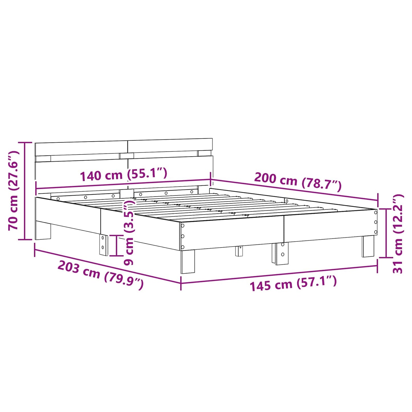 Struttura del letto Rovere artigianale 140 x 200 cm | homemem39