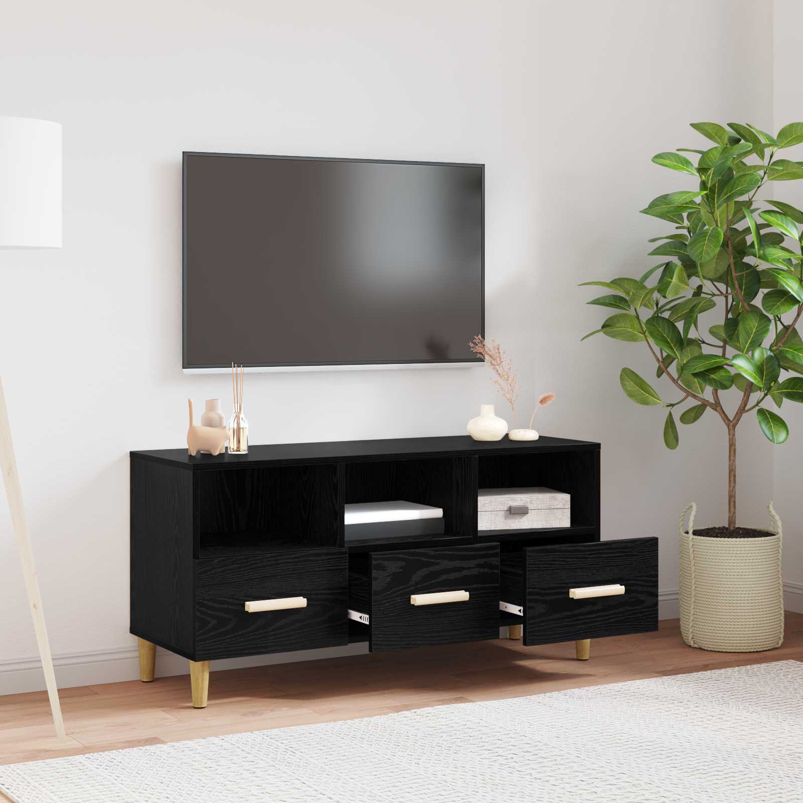 Mobile TV Rovere Nero 102 x 36 x 50 cm Legno multistrato | homemem39