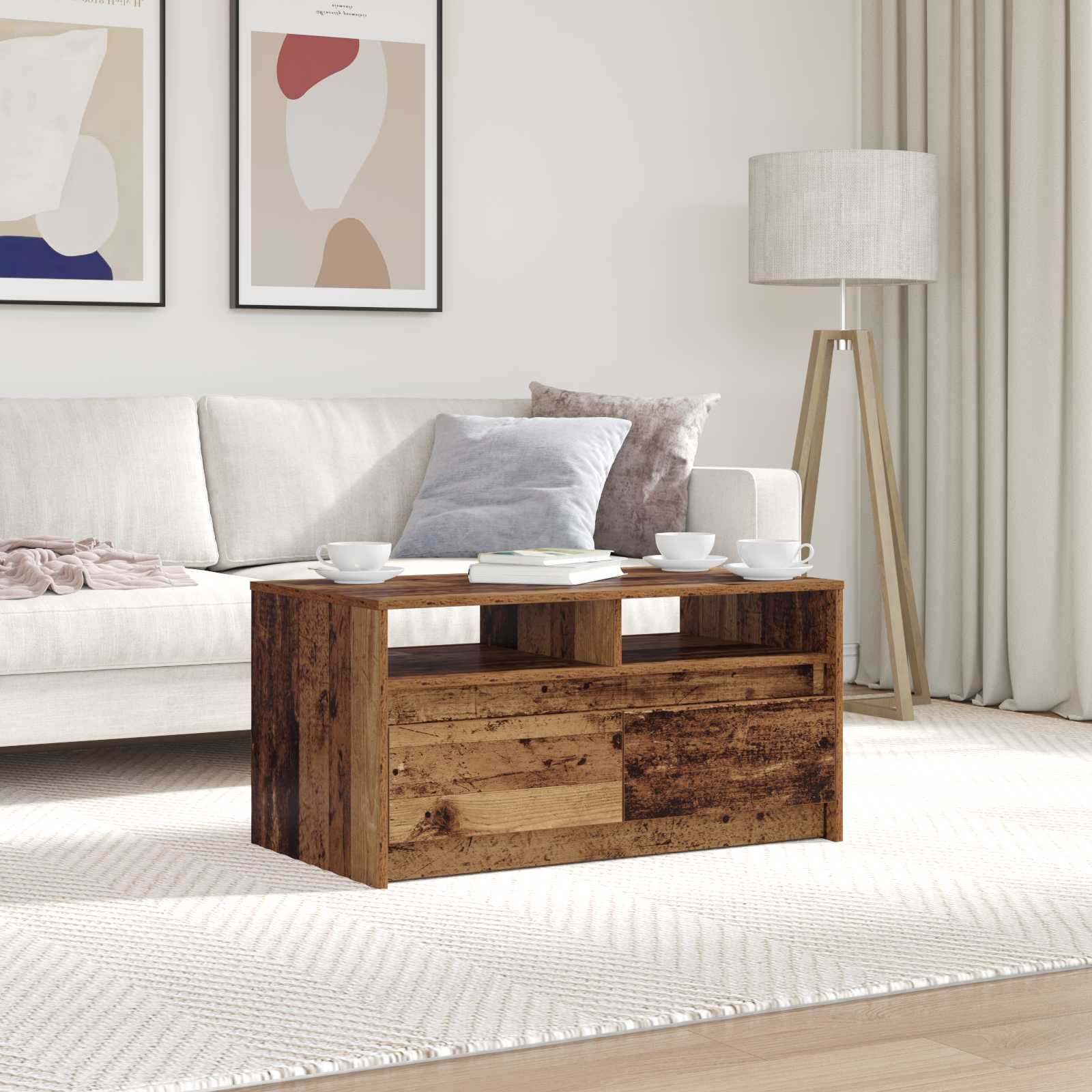 Tavolino da salotto con cassetto Legno vecchio 90 x 50 x 45 cm | homemem39