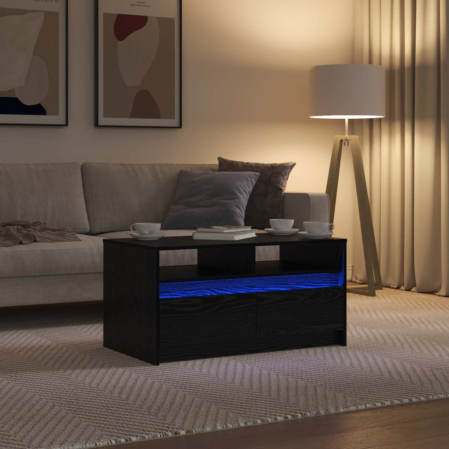 Tavolino da salotto con cassetto Rovere Nero 90 x 50 x 45 cm | homemem39