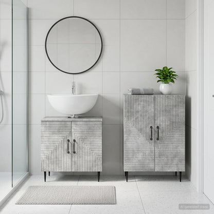 Set di Armadi da Bagno da 2 Pezzi HAARLEM Grigio Cemento - homemem39