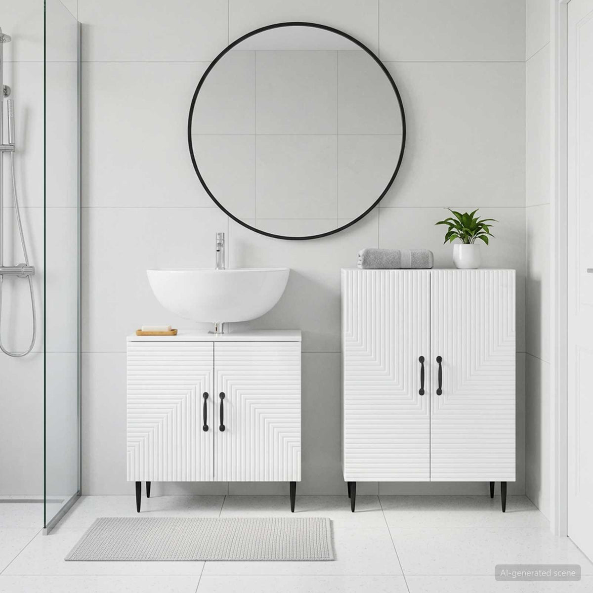 Set di Armadi da Bagno da 2 Pezzi HAARLEM Bianco Lucido - homemem39