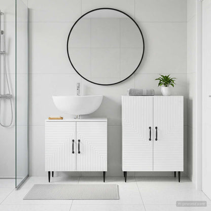 Set di Armadi da Bagno da 2 Pezzi HAARLEM Bianco Lucido - homemem39