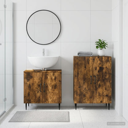 Set di Armadi da Bagno da 2 Pezzi HAARLEM Rovere Fumo - homemem39