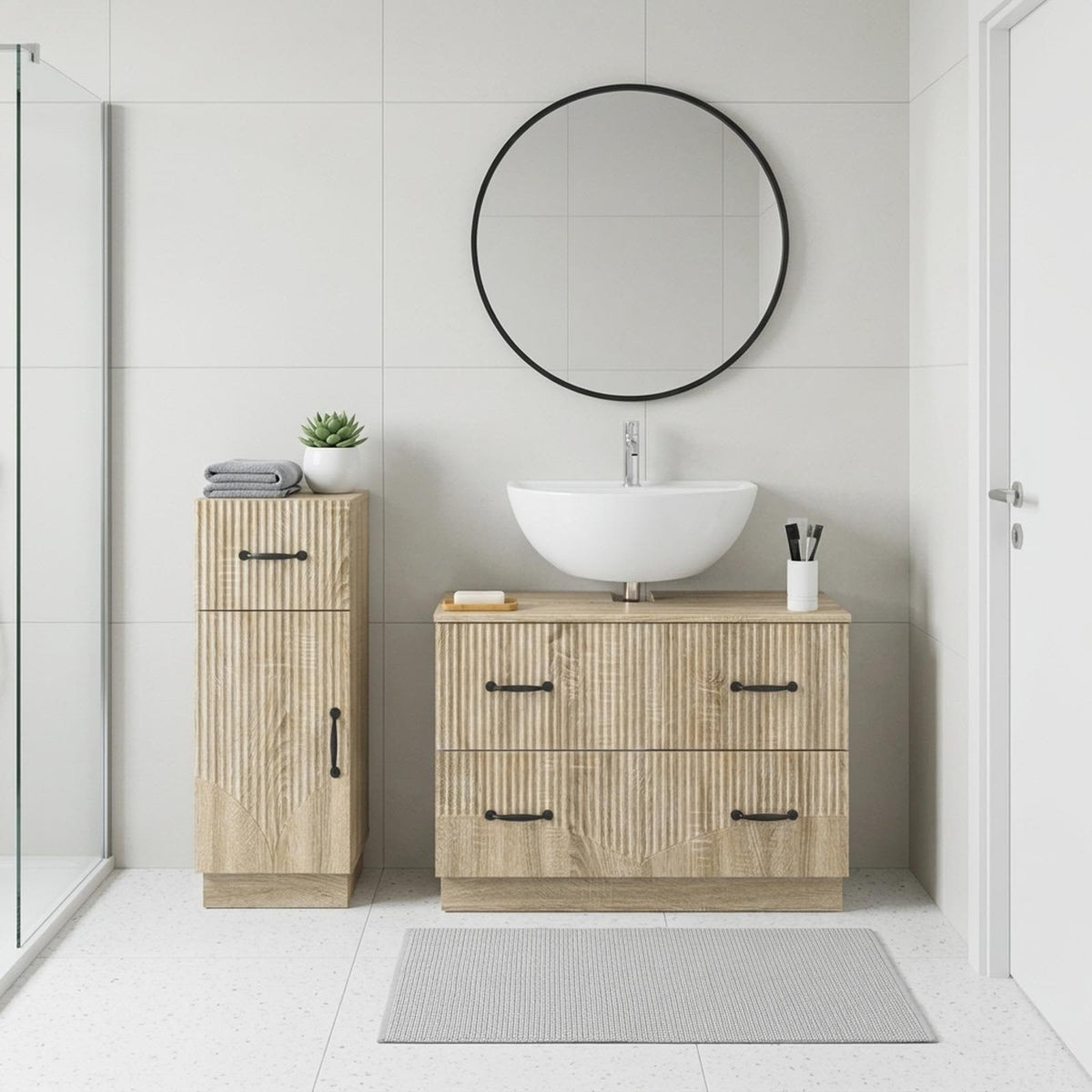 Set di Armadi da Bagno da 2 Pezzi HOORN Rovere Sonoma
