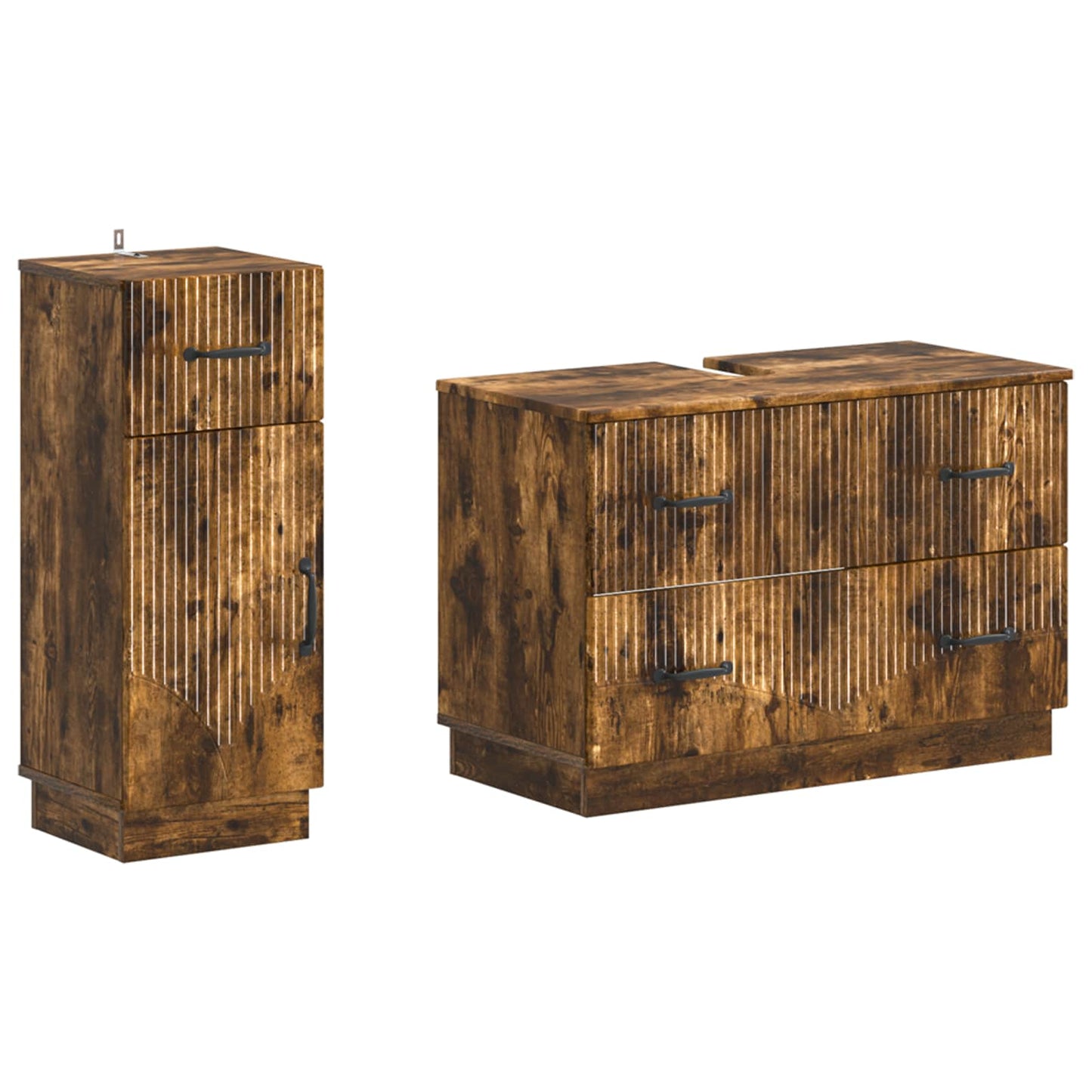 Set di Armadi da Bagno da 2 Pezzi HOORN Rovere Fumo | homemem39