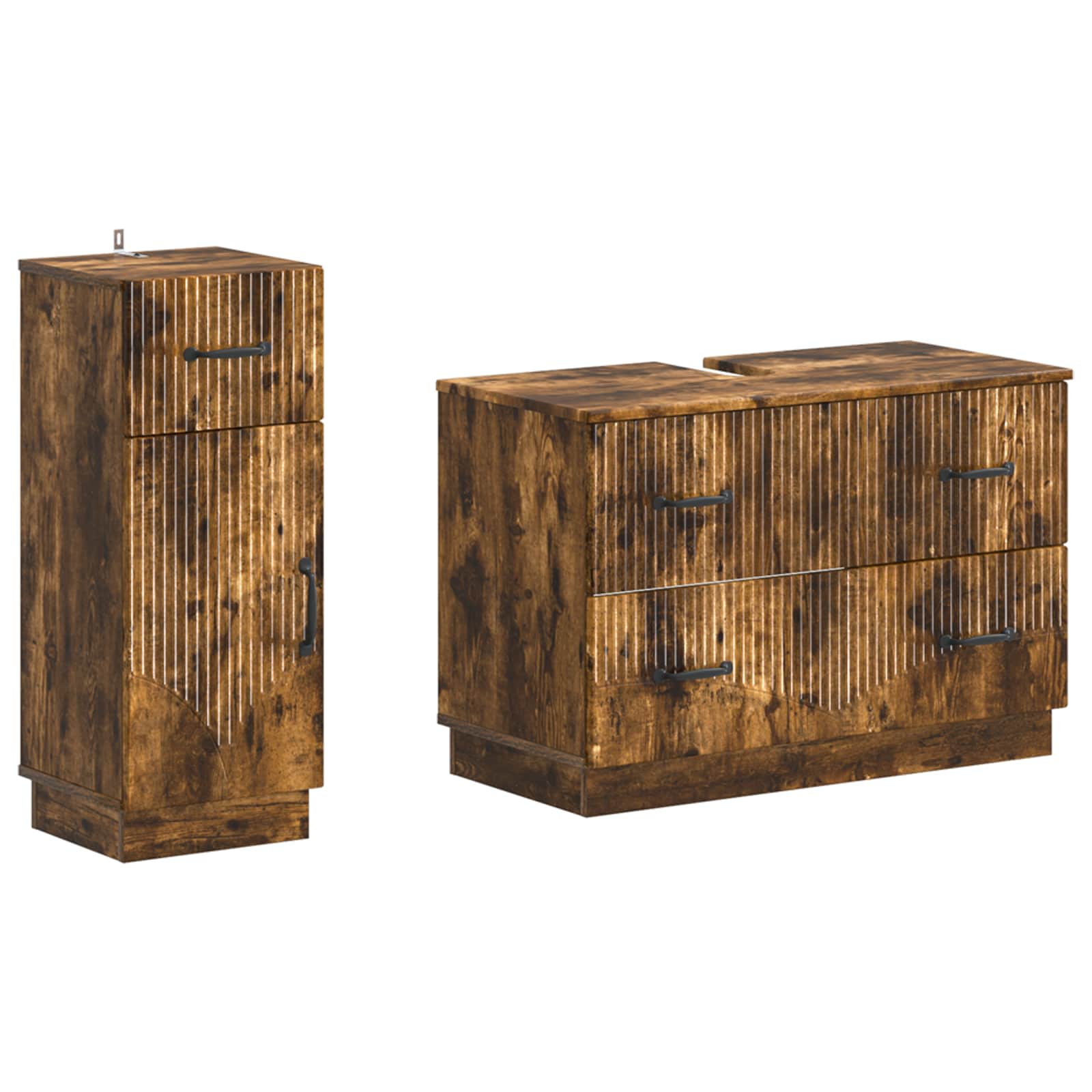 Set di Armadi da Bagno da 2 Pezzi HOORN Rovere Fumo | homemem39