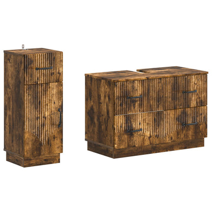 Set di Armadi da Bagno da 2 Pezzi HOORN Rovere Fumo | homemem39