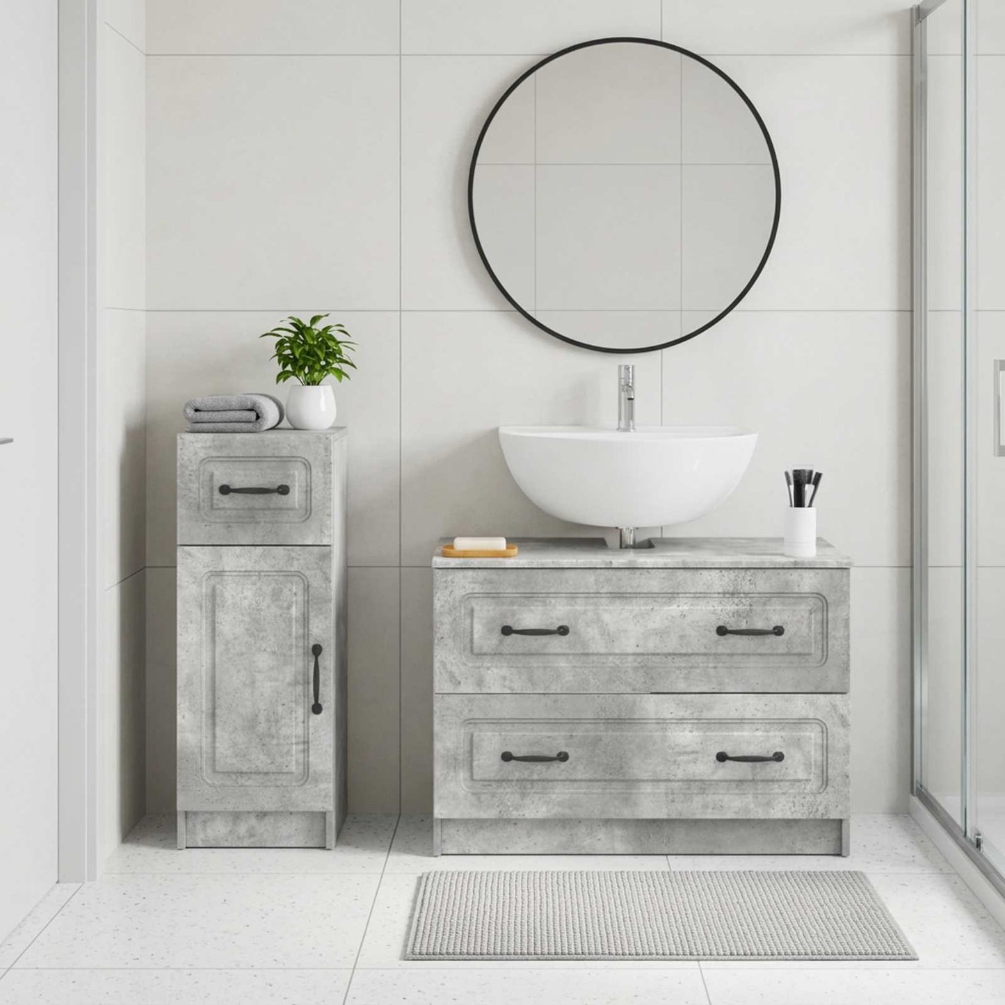 Set di Armadi da Bagno da 2 Pezzi UTRECHT Grigio Cemento