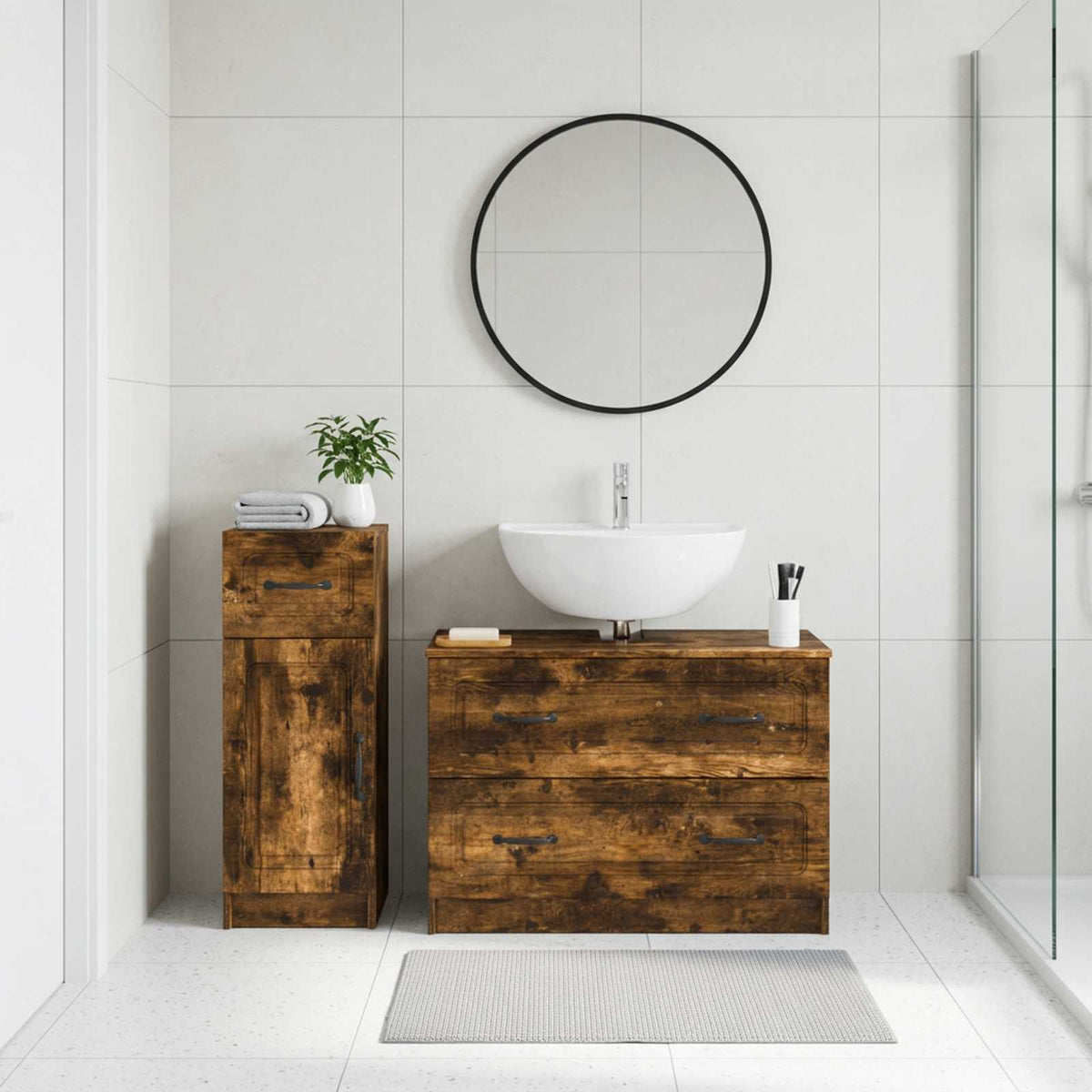 Set di Armadi da Bagno da 2 Pezzi UTRECHT Rovere Fumo