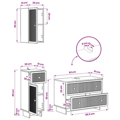 Set di armadietti da bagno in 3 pezzi EDE Grigio Cemento