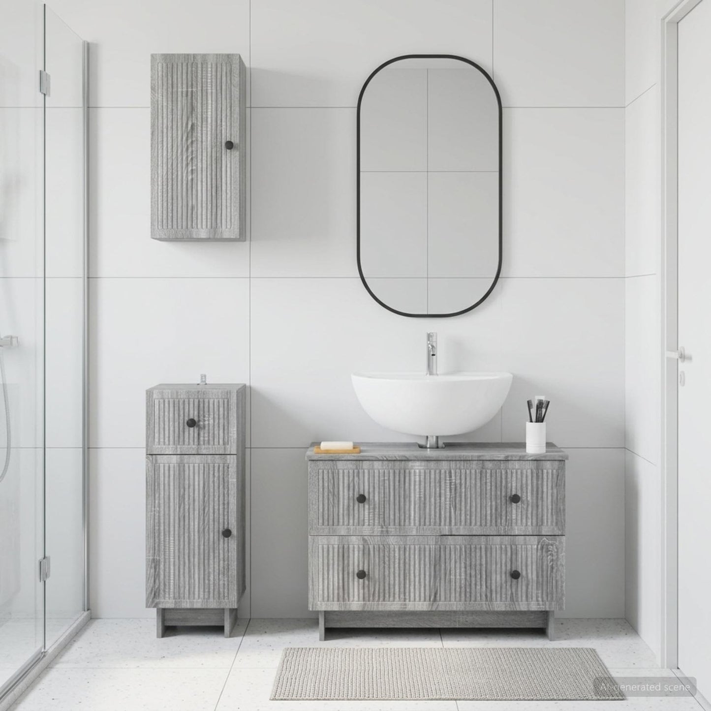 Set di armadietti da bagno in 3 pezzi EDE Sonoma grigio