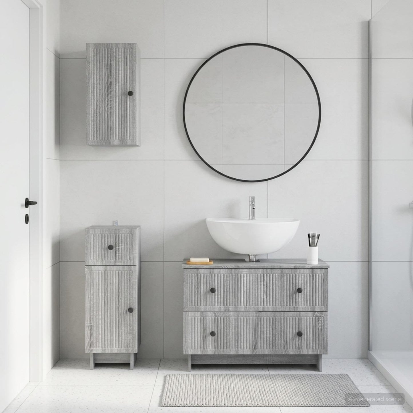 Set di armadietti da bagno in 3 pezzi EDE Sonoma grigio