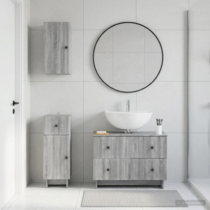 Set di armadietti da bagno in 3 pezzi EDE Sonoma grigio