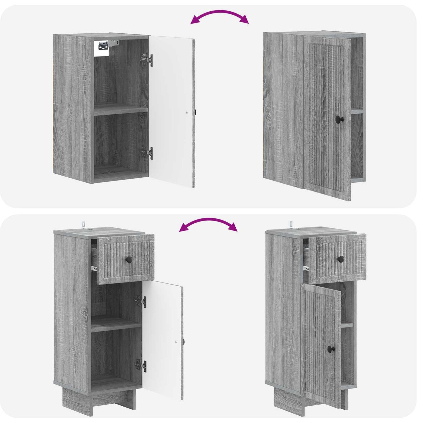 Set di armadietti da bagno in 3 pezzi EDE Sonoma grigio