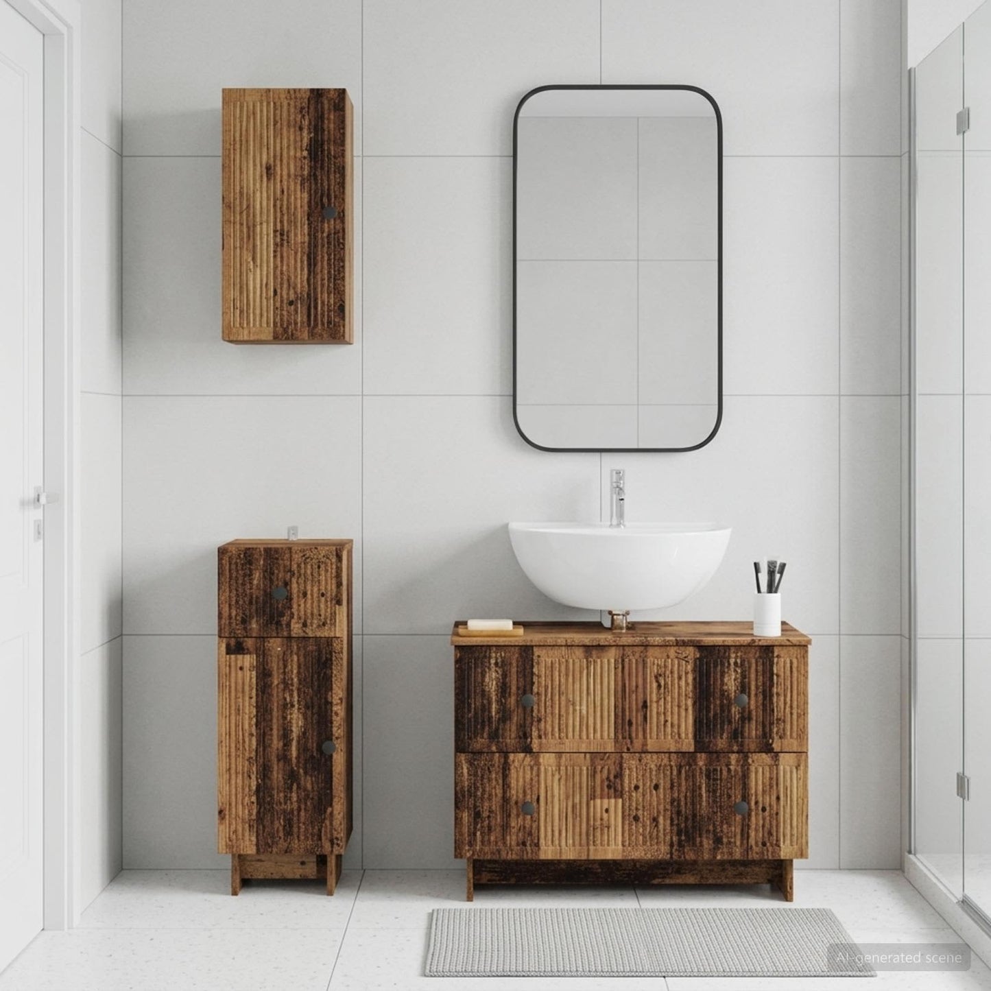 Set di armadietti da bagno in 3 pezzi EDE Legno antico