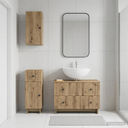 Set di armadietti da bagno in 3 pezzi EDE Rovere Artigianale