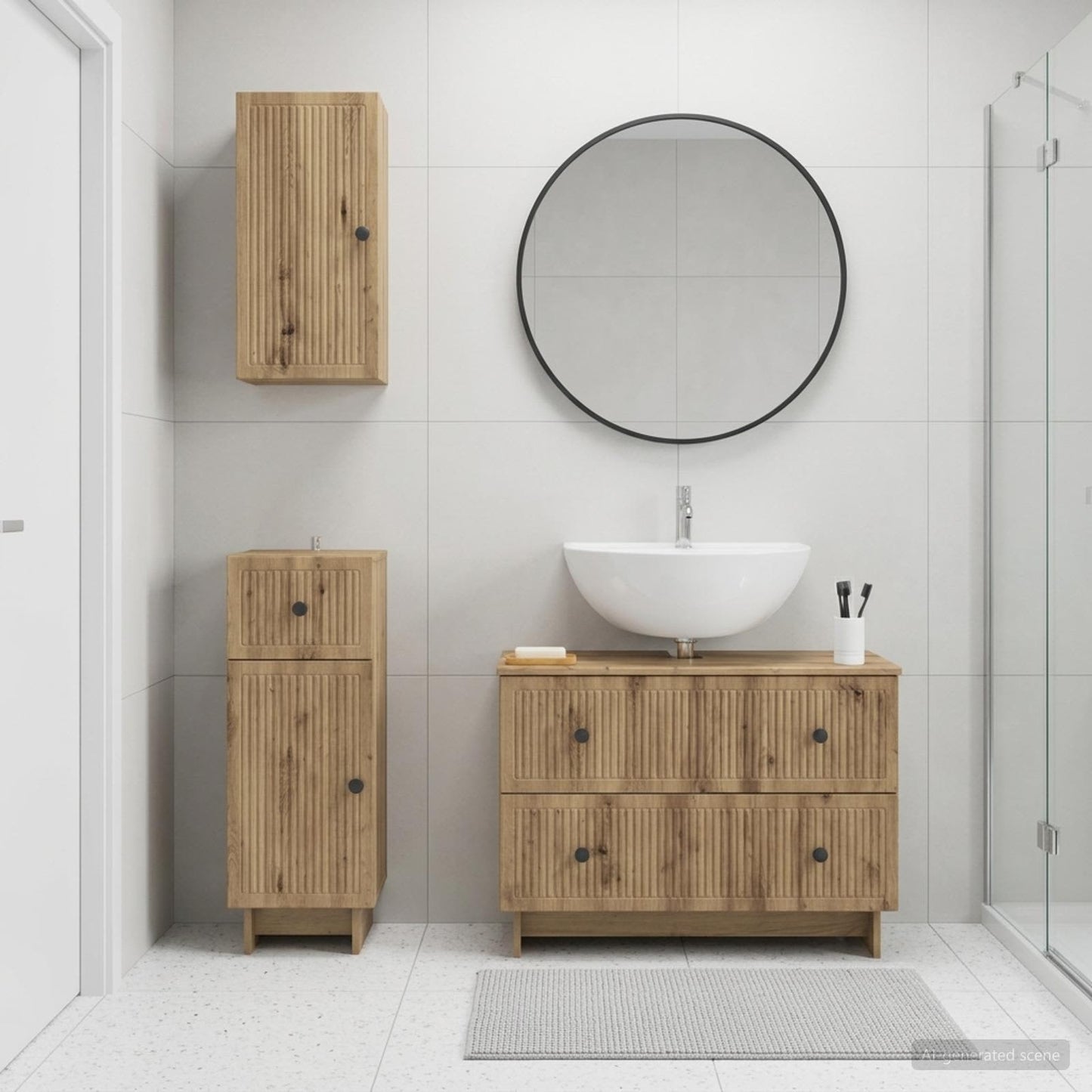 Set di armadietti da bagno in 3 pezzi EDE Rovere Artigianale
