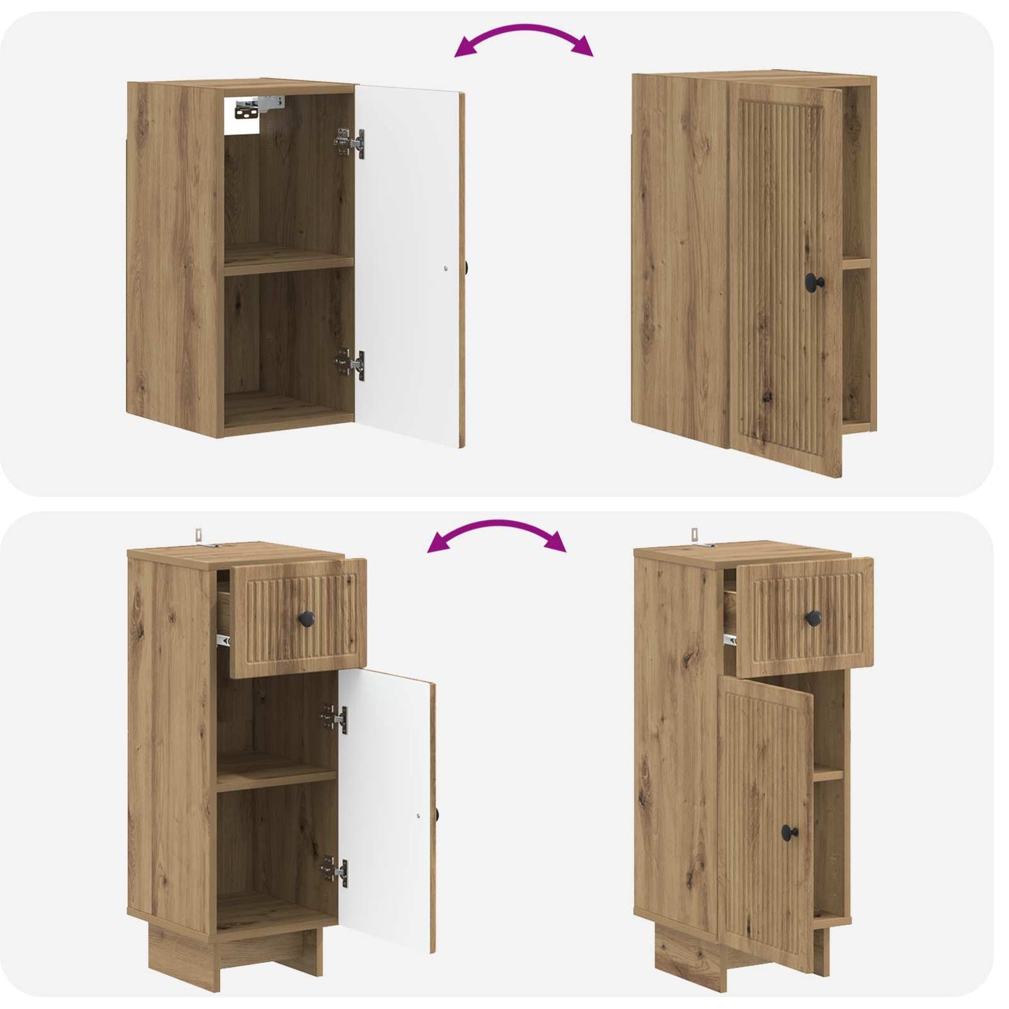 Set di armadietti da bagno in 3 pezzi EDE Rovere Artigianale