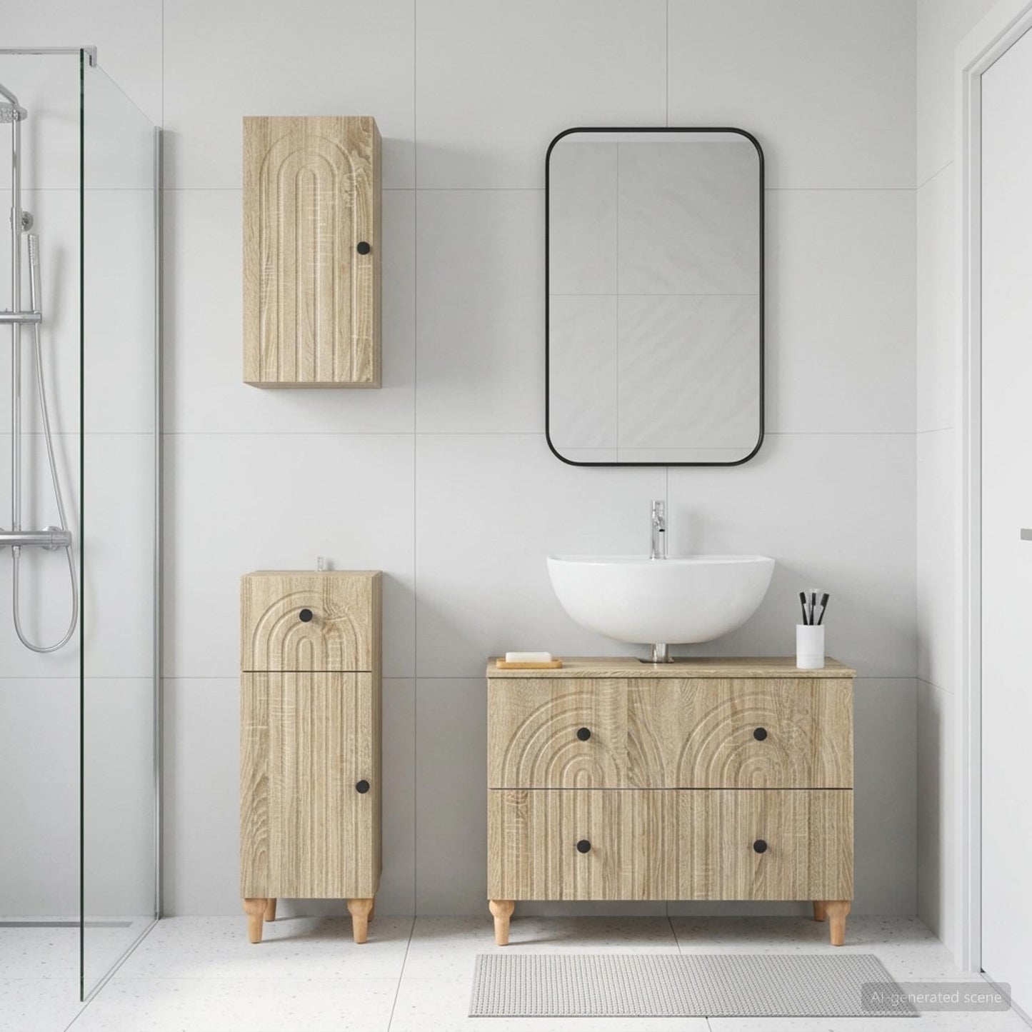 Set di armadietti da bagno in 3 pezzi ALKMAAR Rovere Sonoma