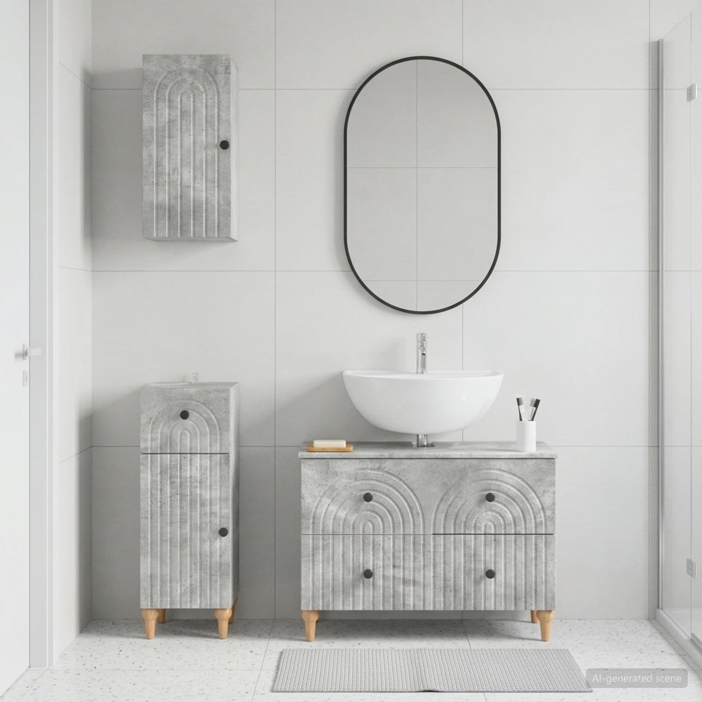 Set di armadietti da bagno in 3 pezzi ALKMAAR Grigio Cemento