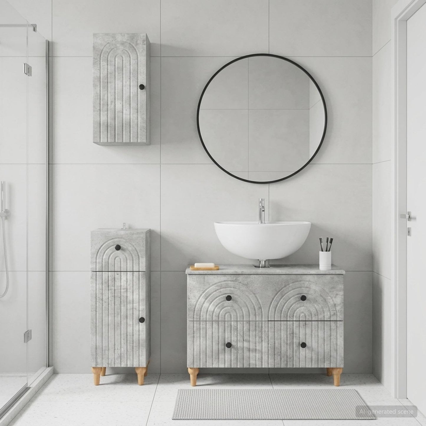Set di armadietti da bagno in 3 pezzi ALKMAAR Grigio Cemento