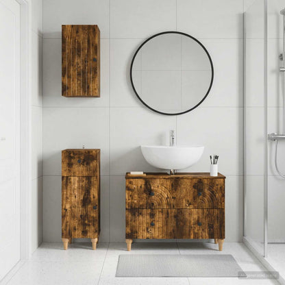 Set di armadietti da bagno in 3 pezzi ALKMAAR Rovere Fumo