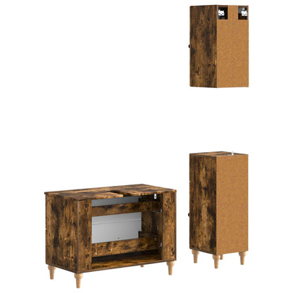 Set di armadietti da bagno in 3 pezzi ALKMAAR Rovere Fumo
