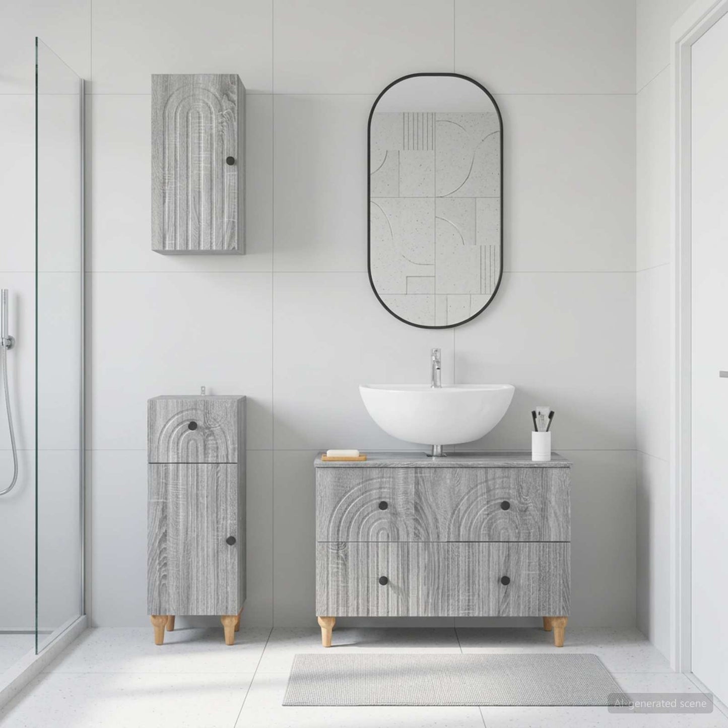 Set di armadietti da bagno in 3 pezzi ALKMAAR Sonoma grigio