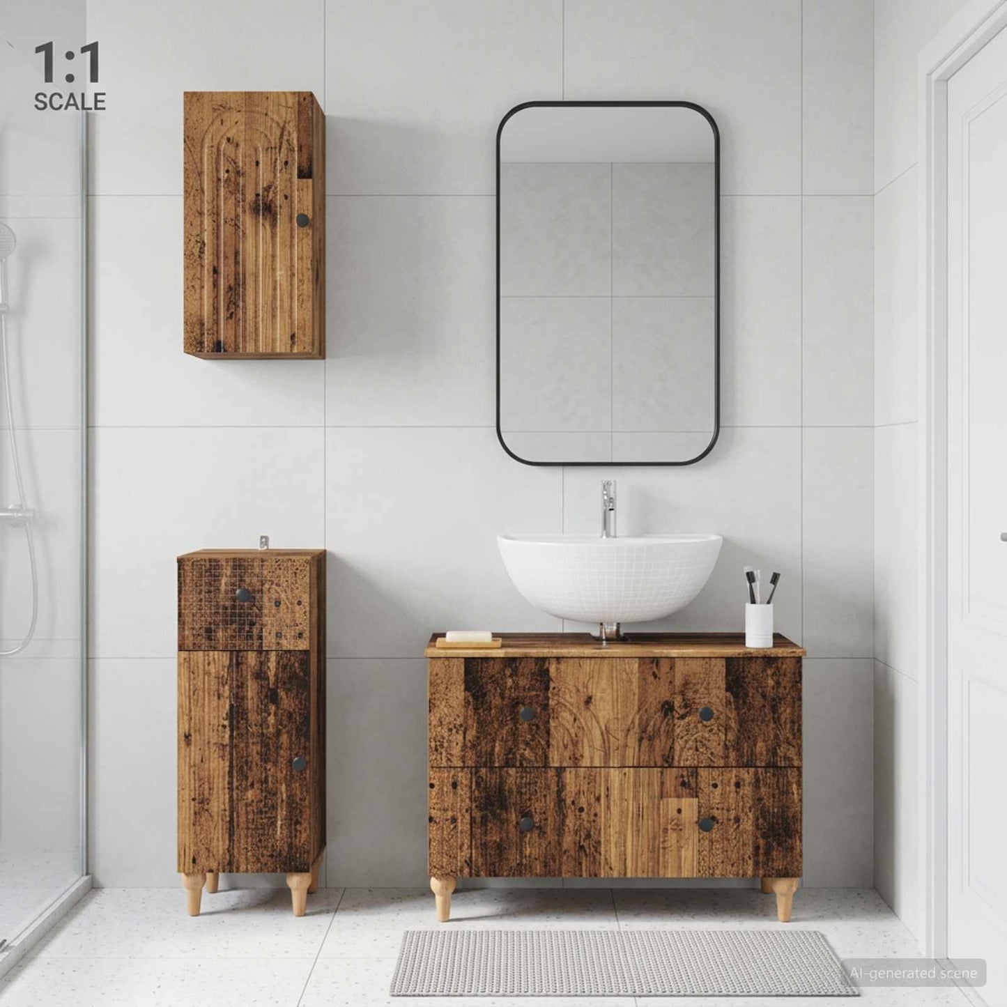 Set di armadietti da bagno in 3 pezzi ALKMAAR Legno antico