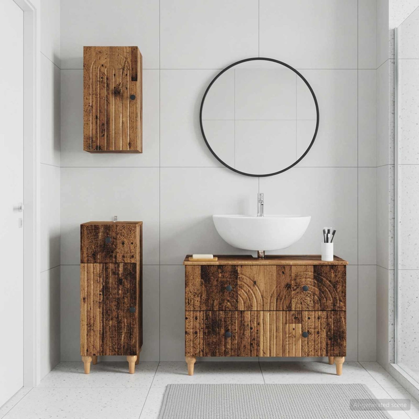 Set di armadietti da bagno in 3 pezzi ALKMAAR Legno antico