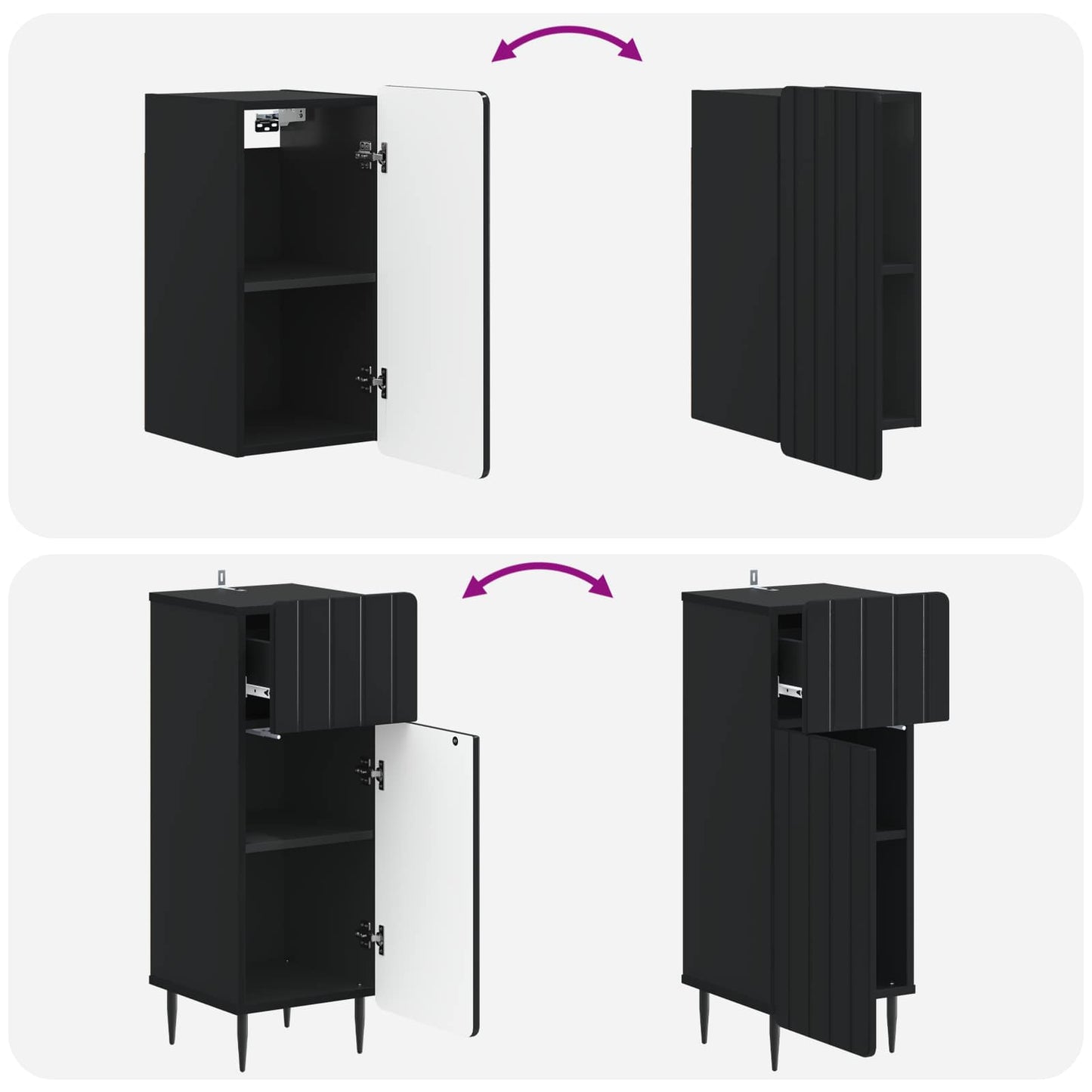 Set di armadietti da bagno in 3 pezzi ZWOLLE Nero