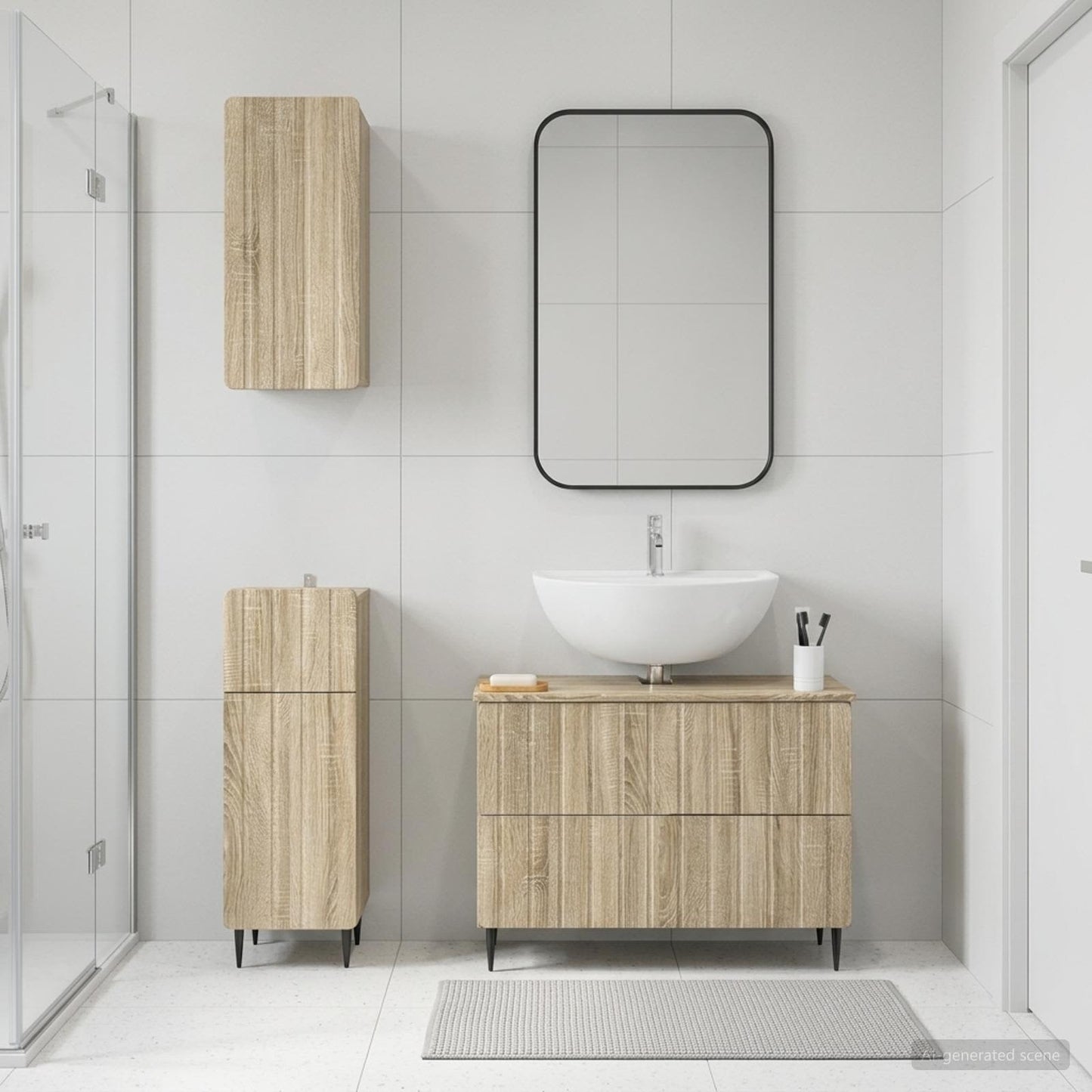 Set di armadietti da bagno in 3 pezzi ZWOLLE Rovere Sonoma