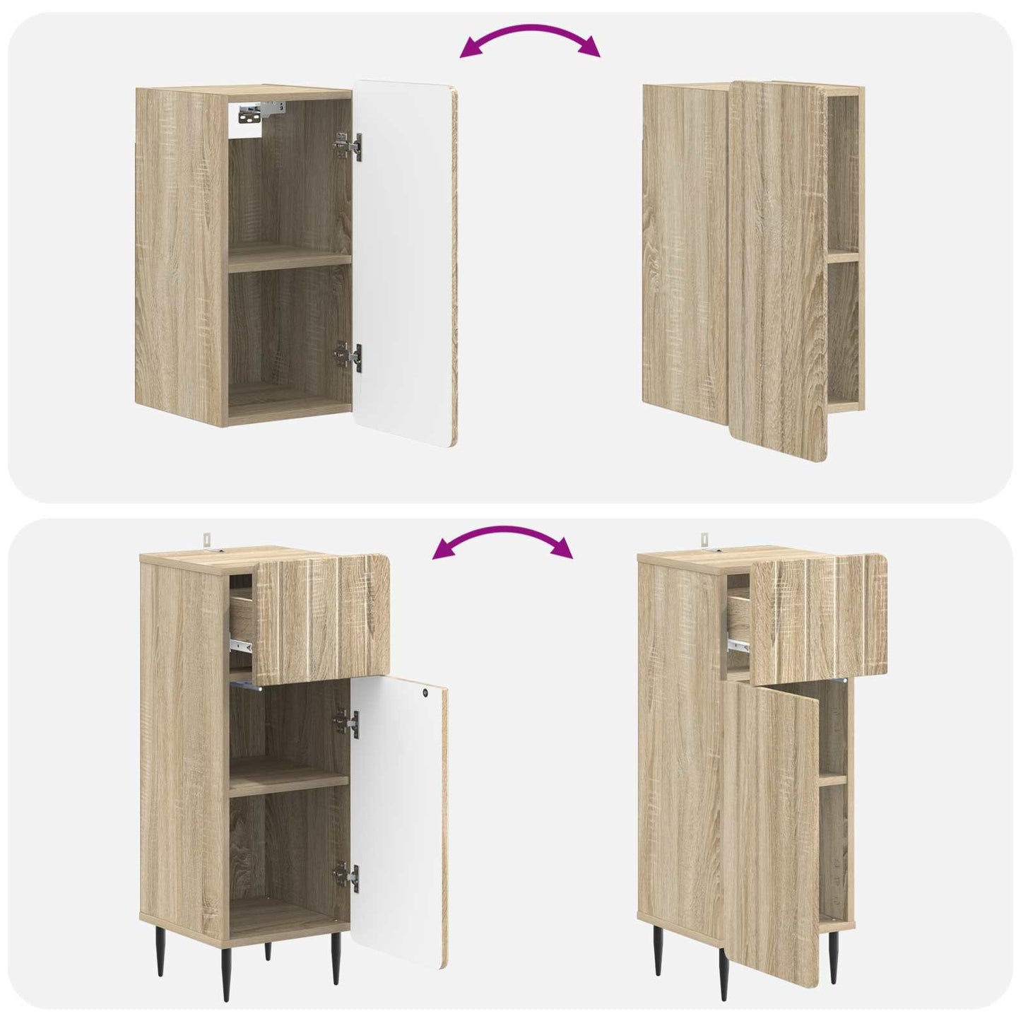 Set di armadietti da bagno in 3 pezzi ZWOLLE Rovere Sonoma