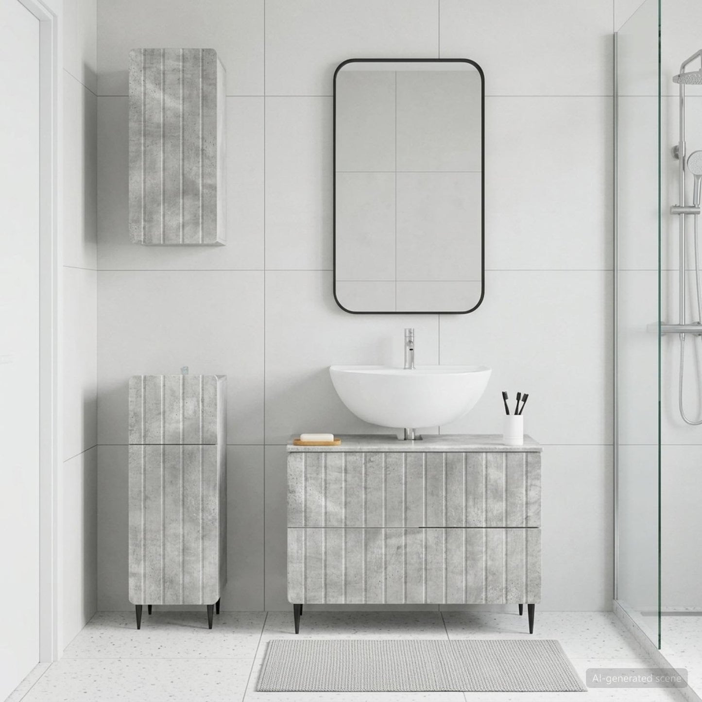 Set di armadietti da bagno in 3 pezzi ZWOLLE Grigio Cemento